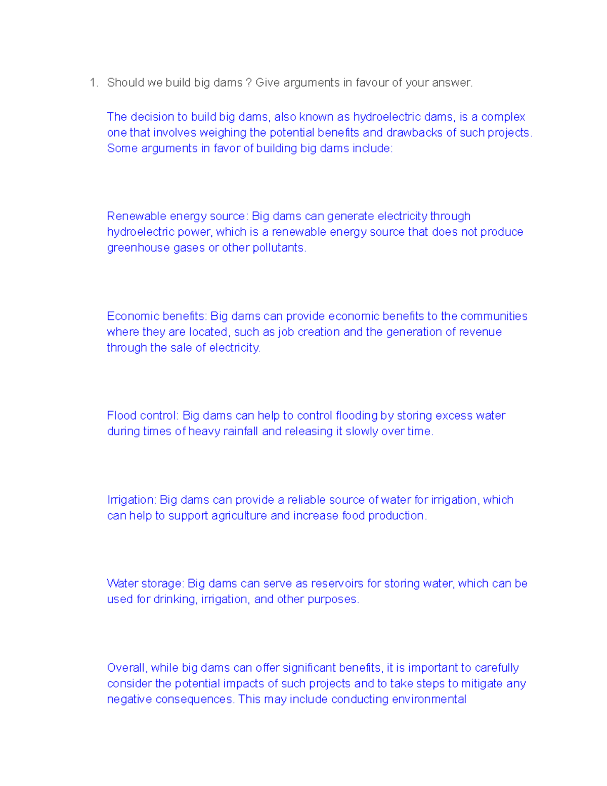 Environmental Science Notes Questions Should we build big dams? Give