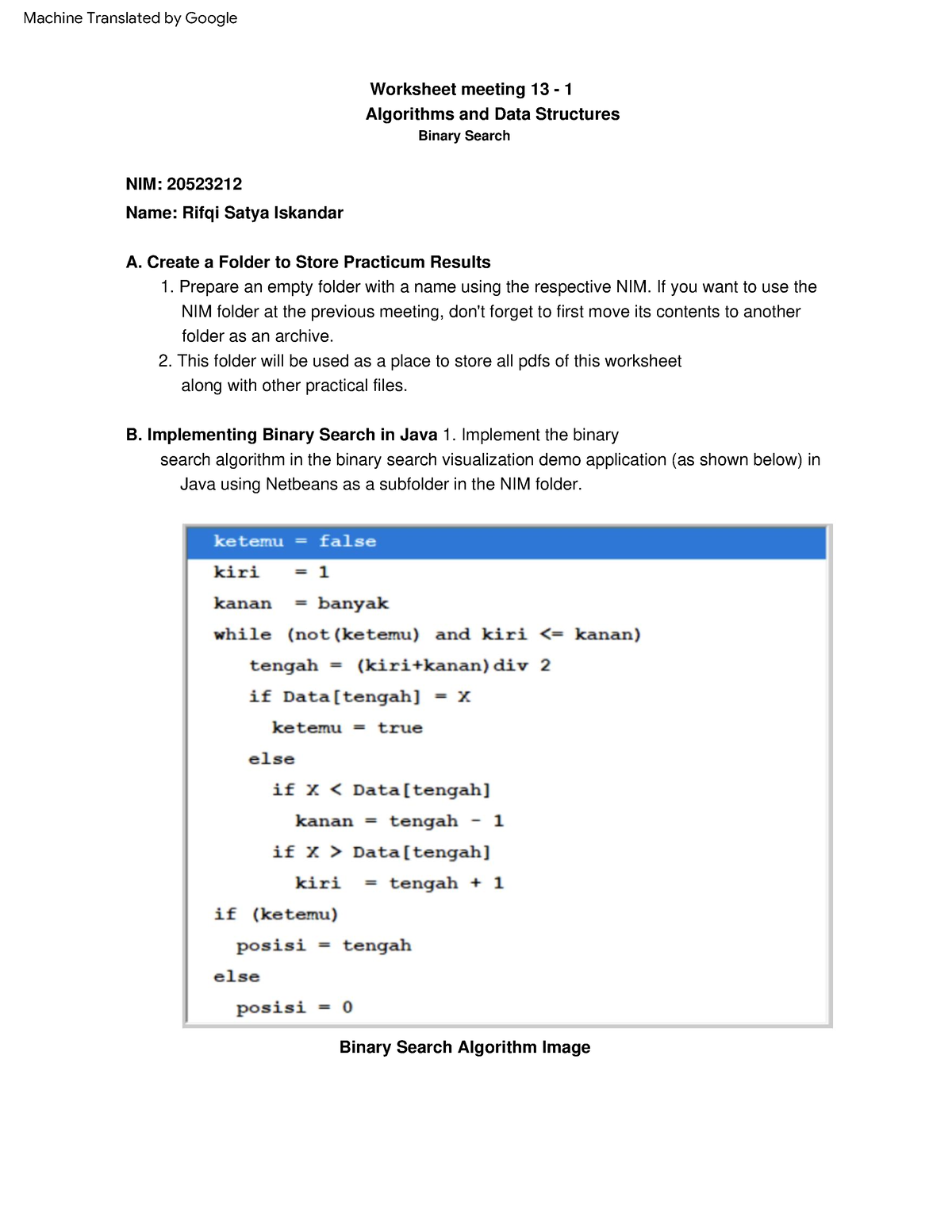 Worksheet Pertemuan 13 - Algorithms And Data Structures Binary Search ...