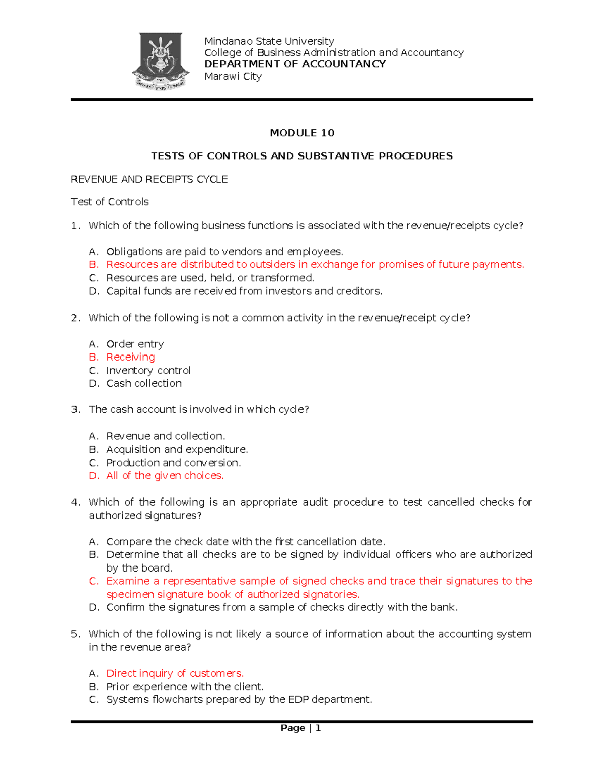 Module 10 test of controls and substantive tests compress college of