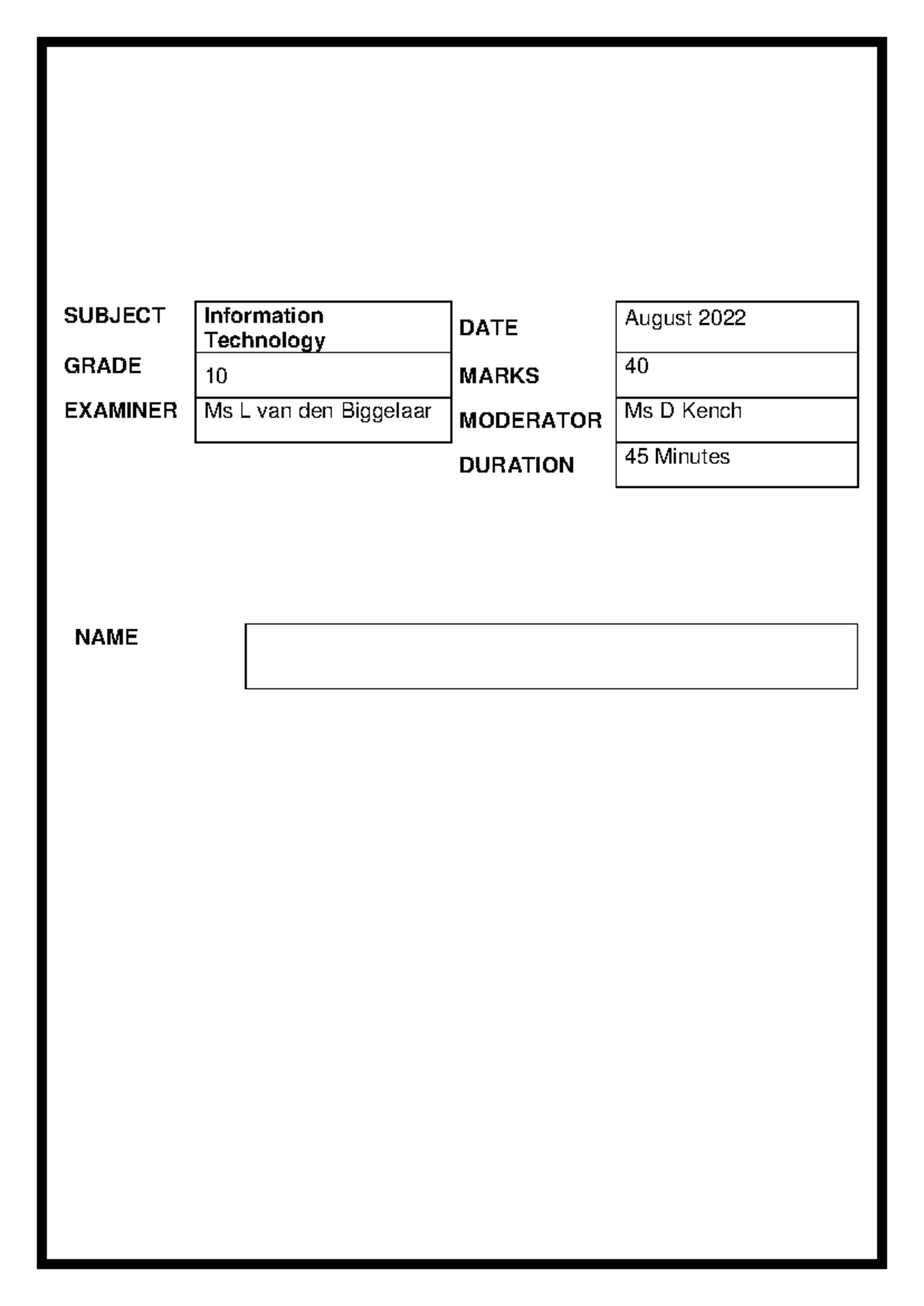 G10 Networking SW Test 2022 MEMO - SUBJECT Information Technology DATE ...