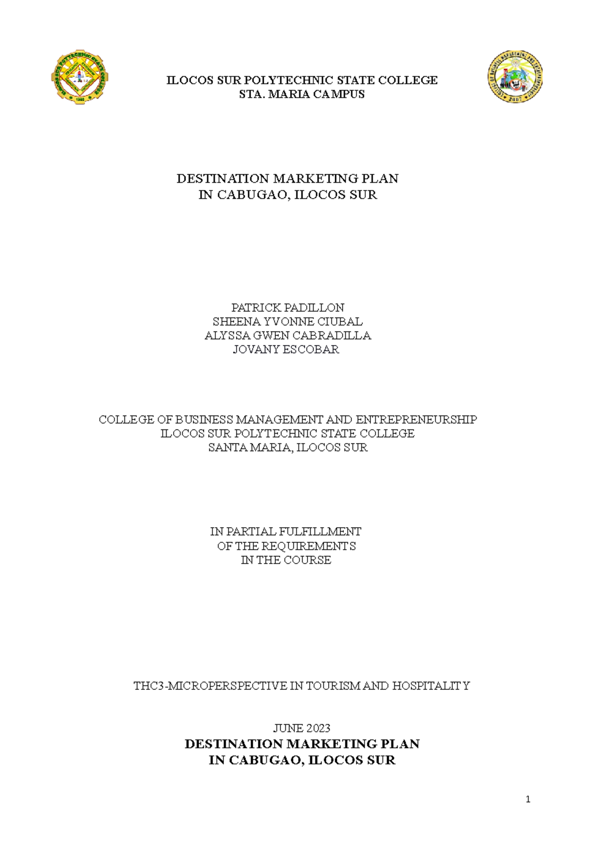 Marketingplan thc4 - just example - ILOCOS SUR POLYTECHNIC STATE ...