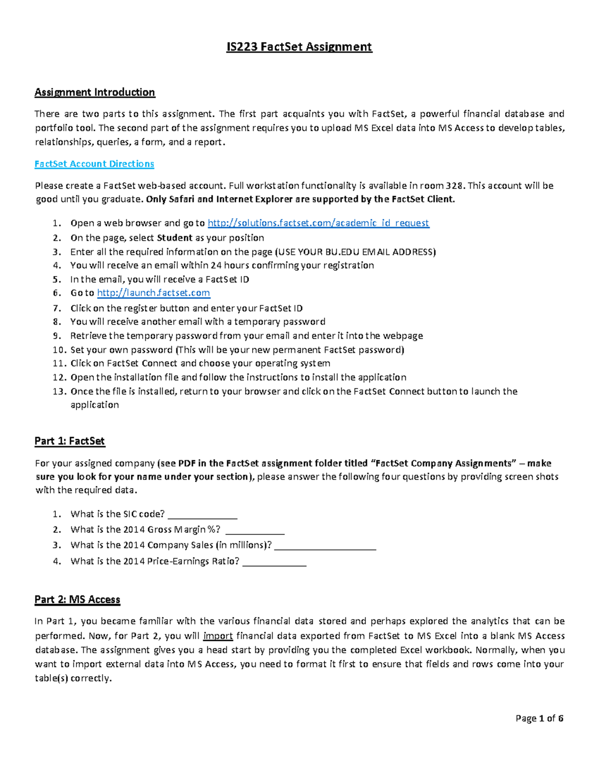 IS223 Fact Set Assignment - IS223 FactSet Assignment Assignment ...