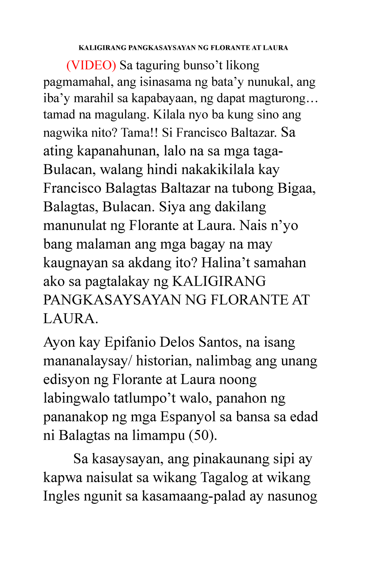 Iskrip Florante At Laura Kaligirang Pangkasaysayan Ng Florante At Laura Video Sa Taguring 0786