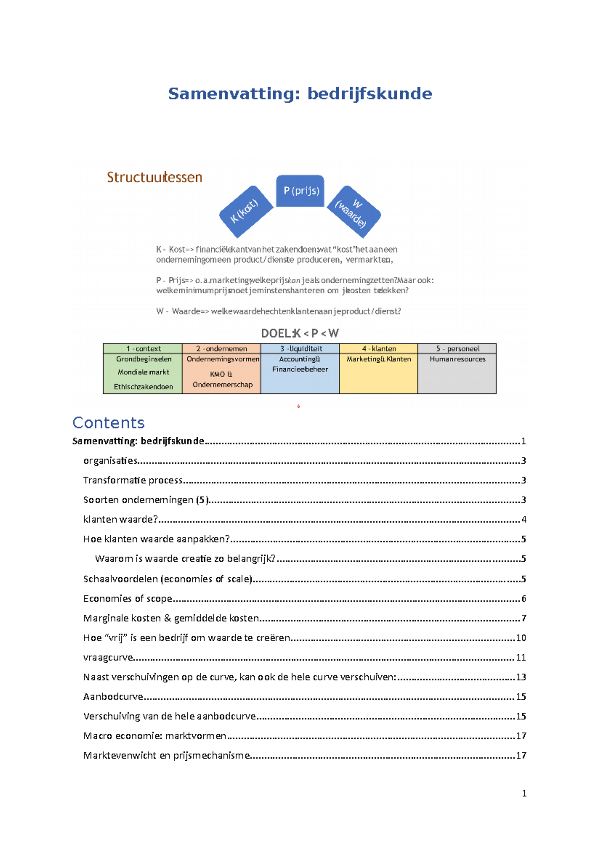 Samenvatting Bedrijfskunde Deel 1 - Samenvatting: Bedrijfskunde - Studocu