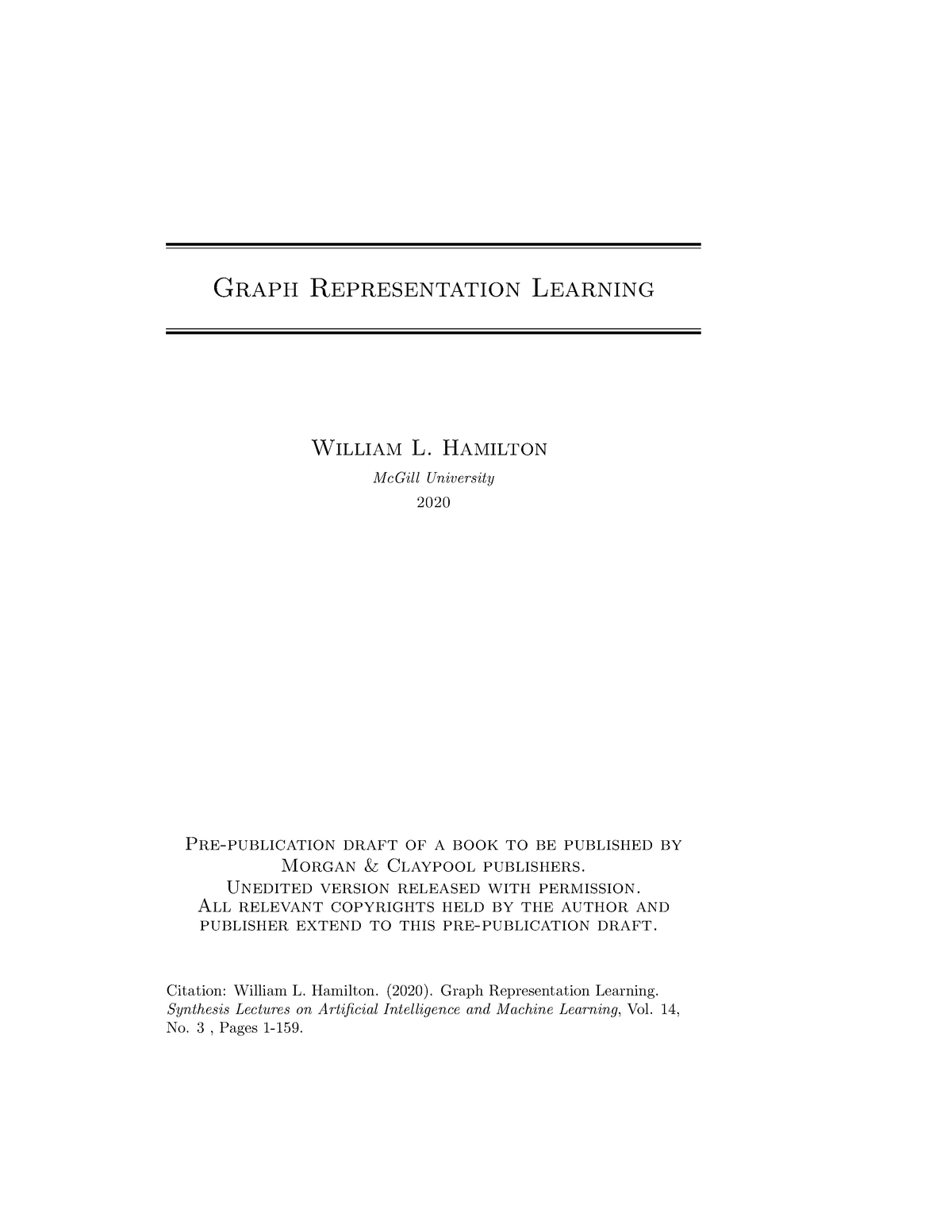 graph representation learning book by william l. hamilton