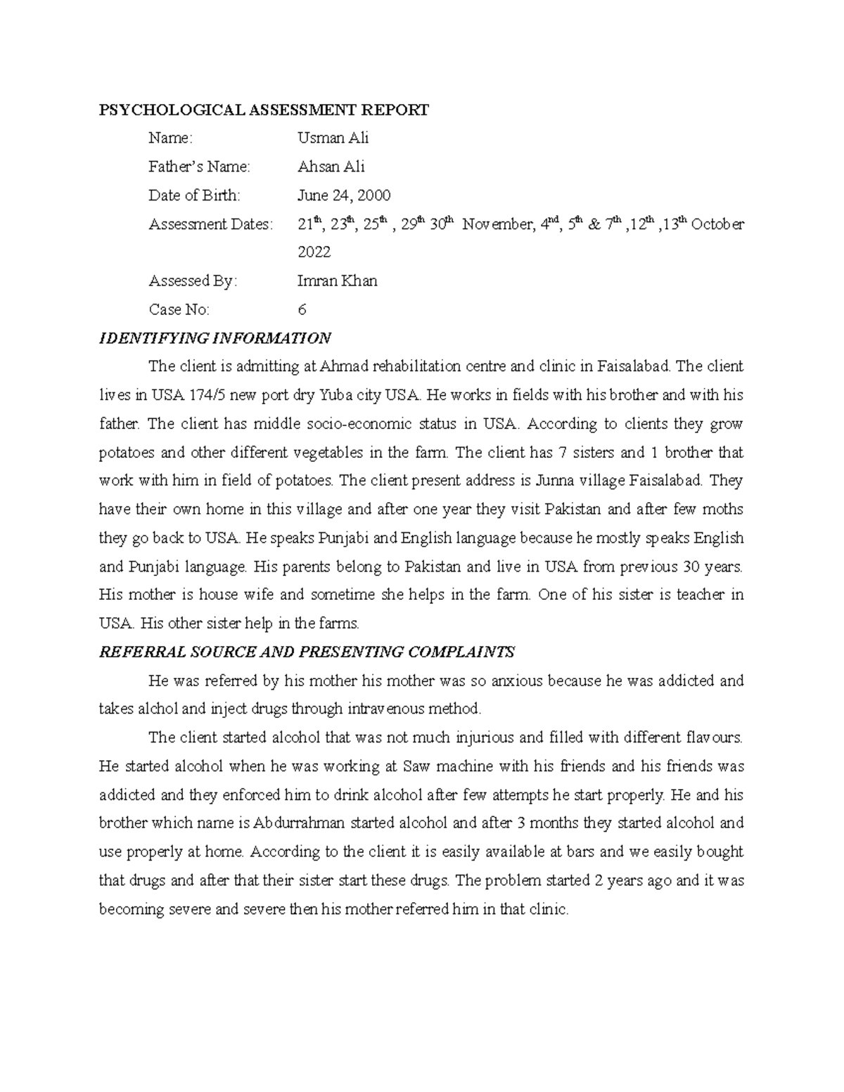 Case report t UA - introduction to psychology - GCUF - Studocu