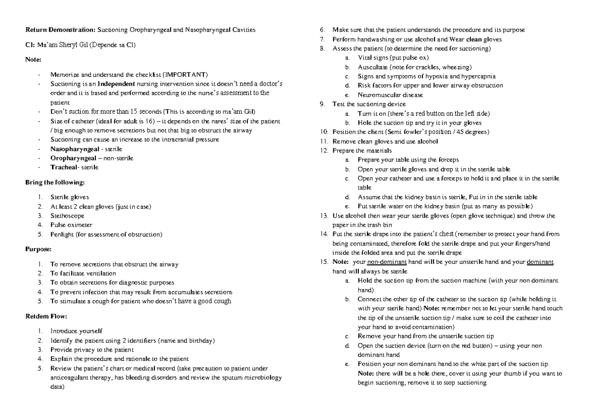 Suctioning Oropharyngeal and Nasopharyngeal Cavities - Vital signs (put ...