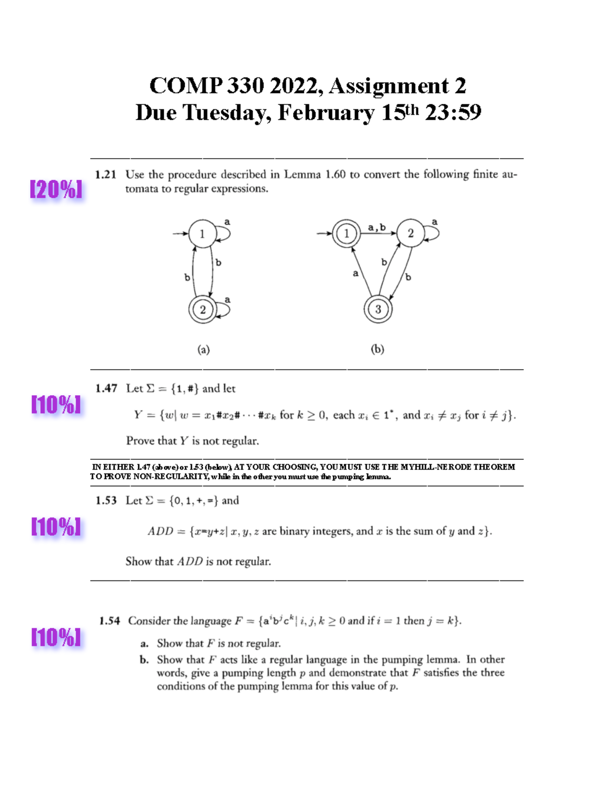 Homework 2 only questions - COMP 330 2022, Assignment 2 Due Tuesday ...