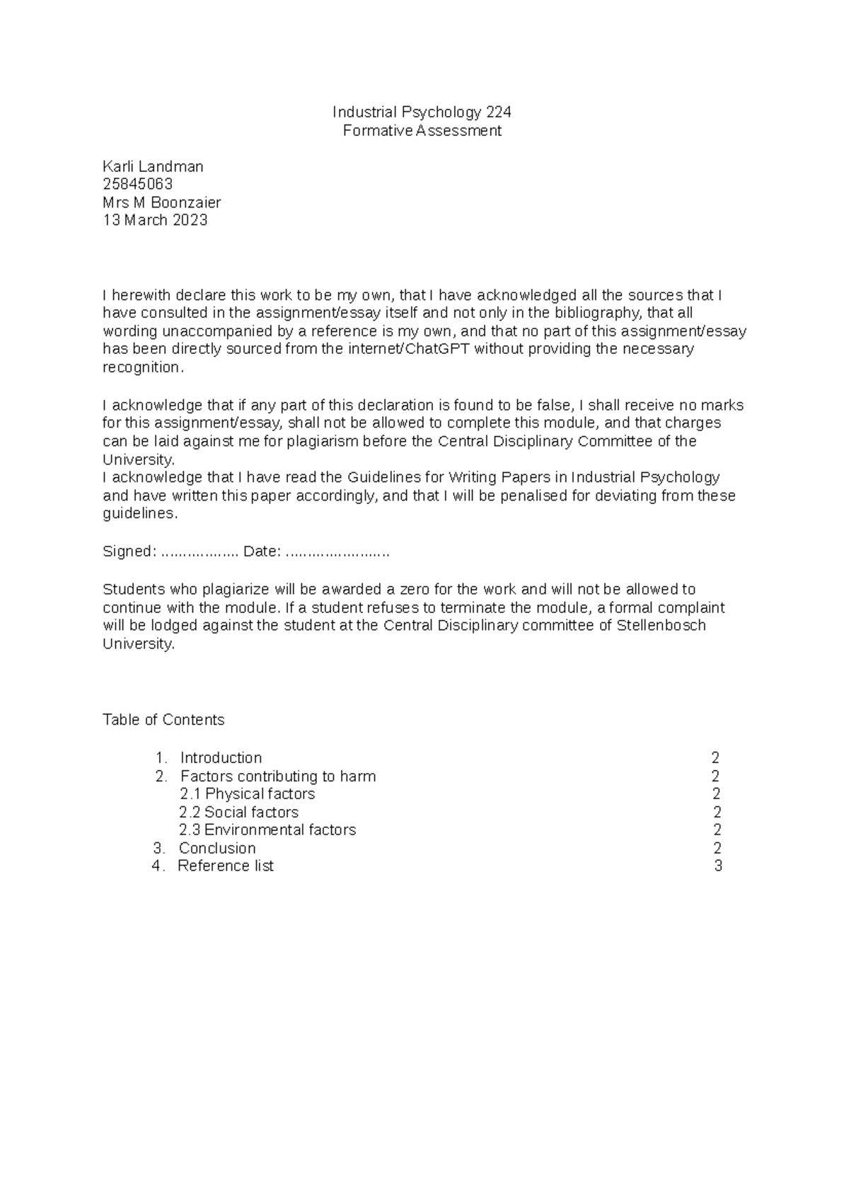 FAF - Essay and FAF - Industrial Psychology 224 Formative Assessment ...