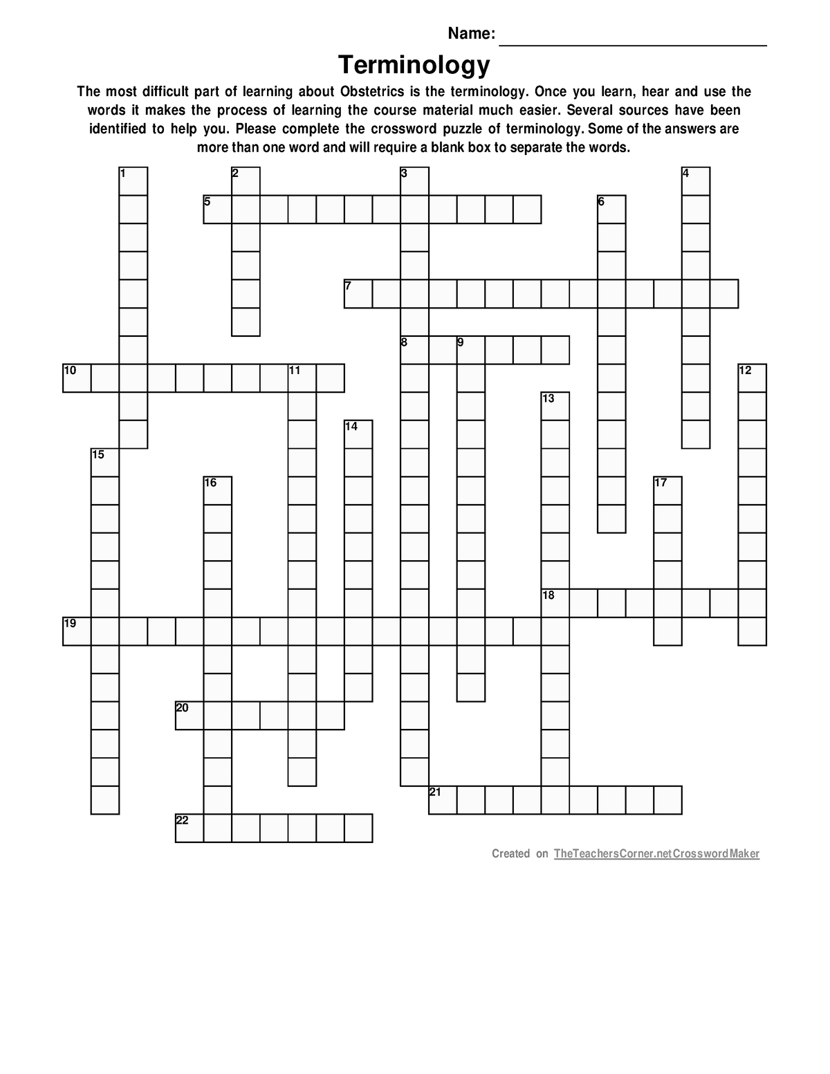 Crossword Puzzle Name: Terminology The most difficult part of