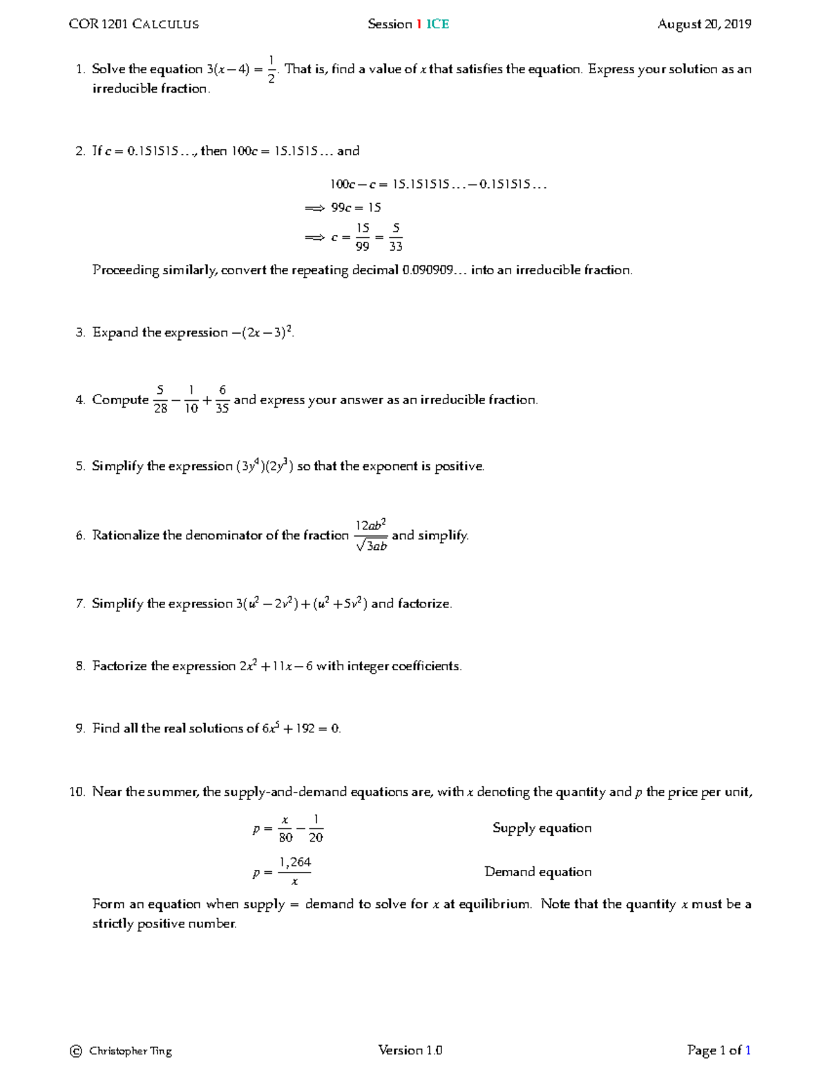 Session 01 ICE (In-Class Exercises) - SMU - Studocu