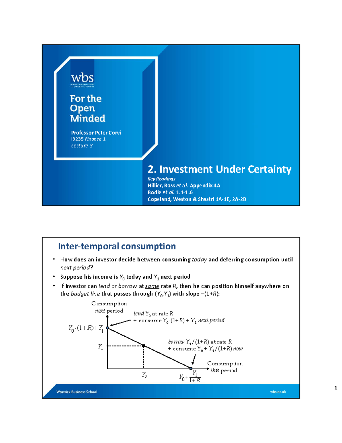 IB235 lecture 3 Investment under Certainty I. 235 Cinance 1 2