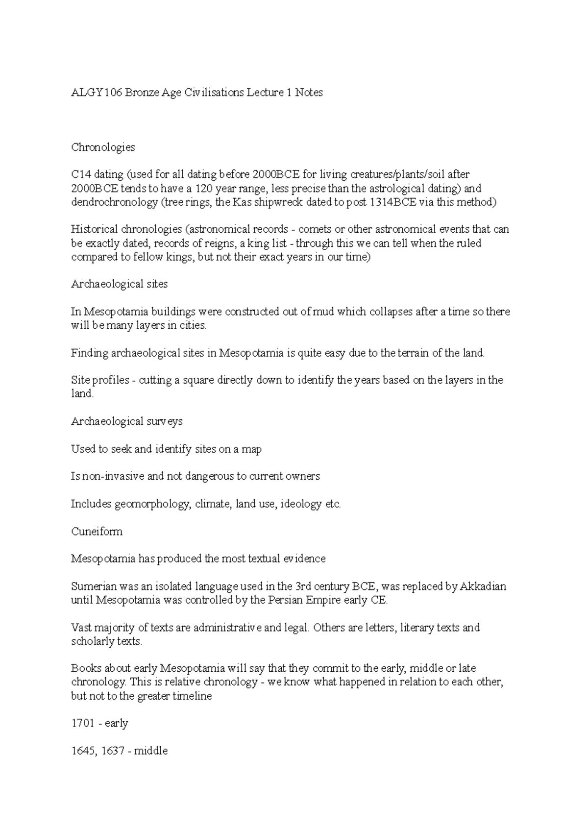 ALGY106 Bronze Age Civilisation Week 1 Notes ALGY106 Bronze Age