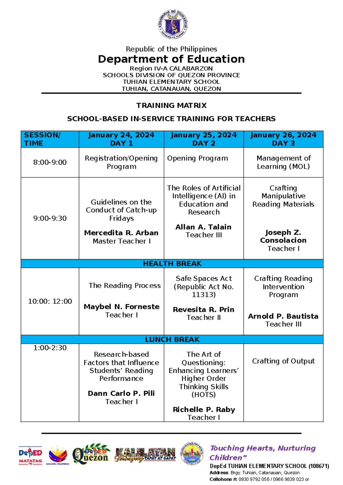 Training Matrix Inset 01242024 - Touching Hearts, Nurturing Children ...