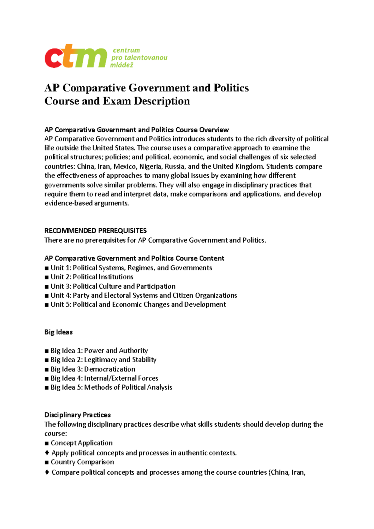 Ap Comparative Government Ced