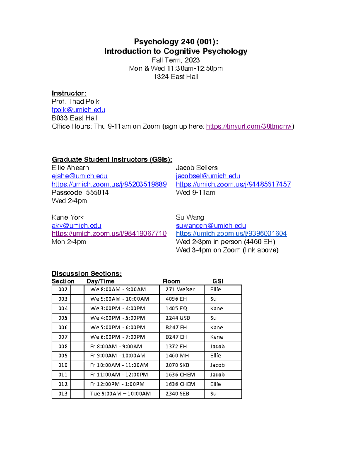 Syllabus Schedule - Psychology 240 (0 01 ): Introduction To Cognitive ...