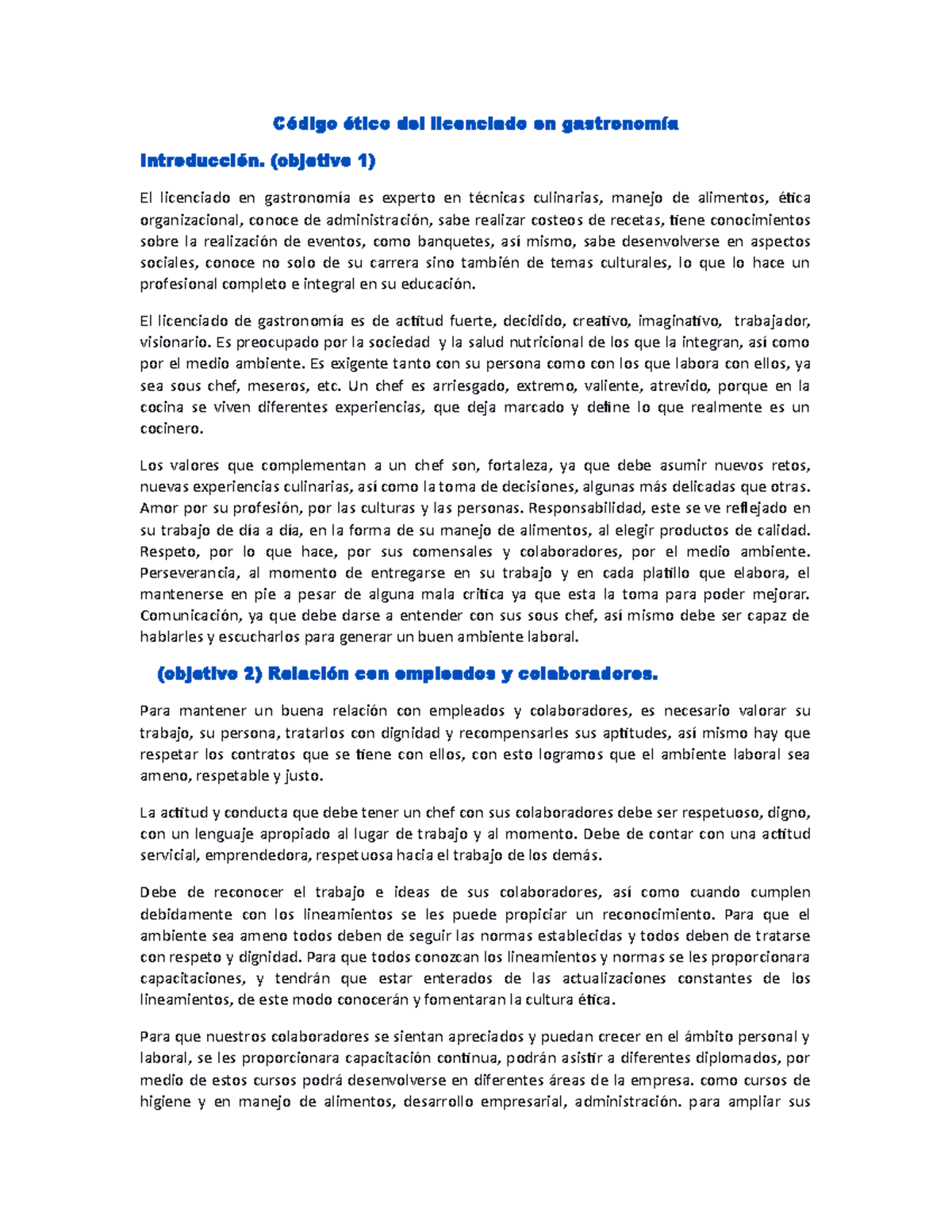 Código ético Del Licenciado En Gastronomía 1 - Código ético Del ...