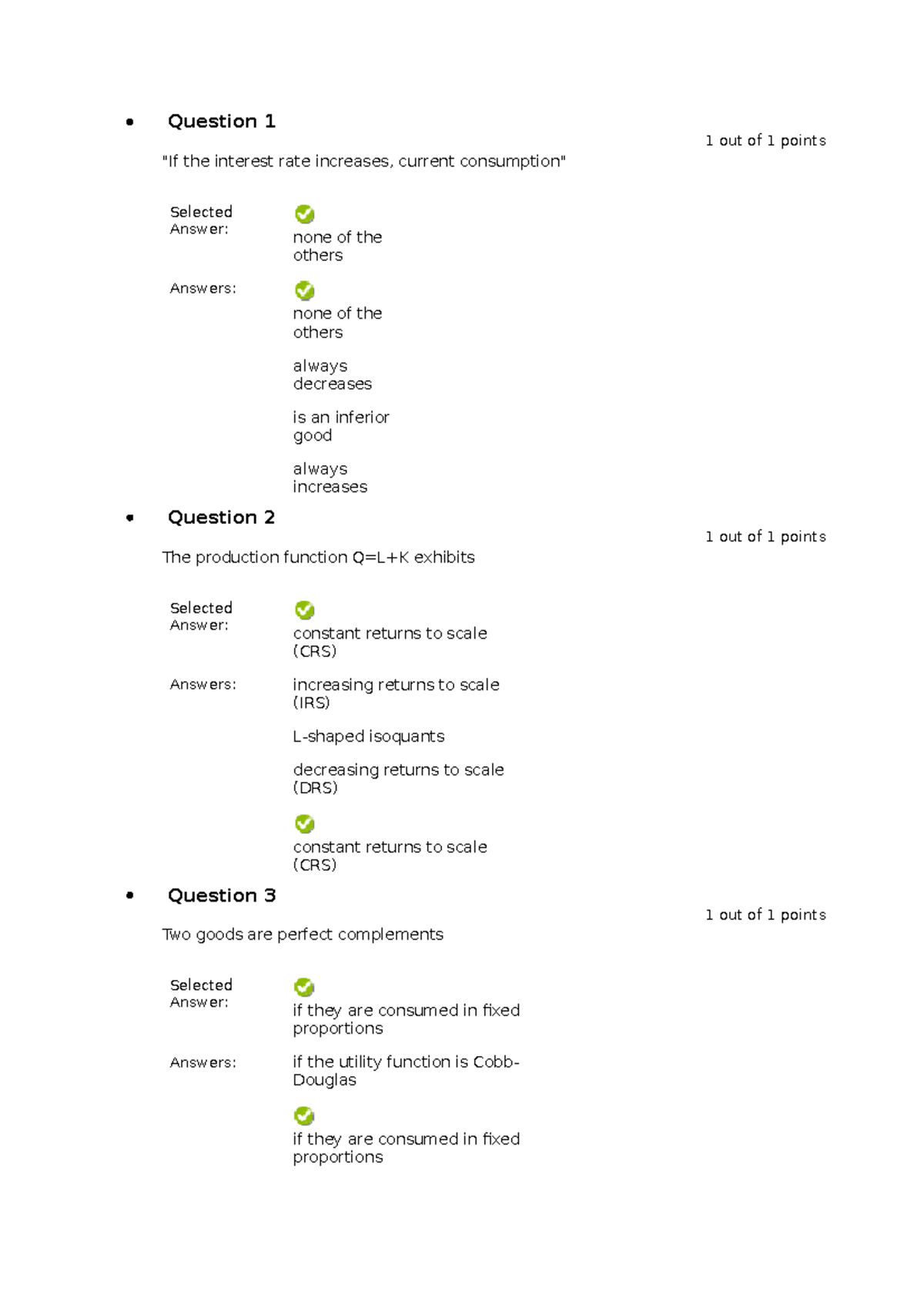 Quiz 1 micro 2020/2021 solutions - Microeconomics - Question 1 1 out of ...