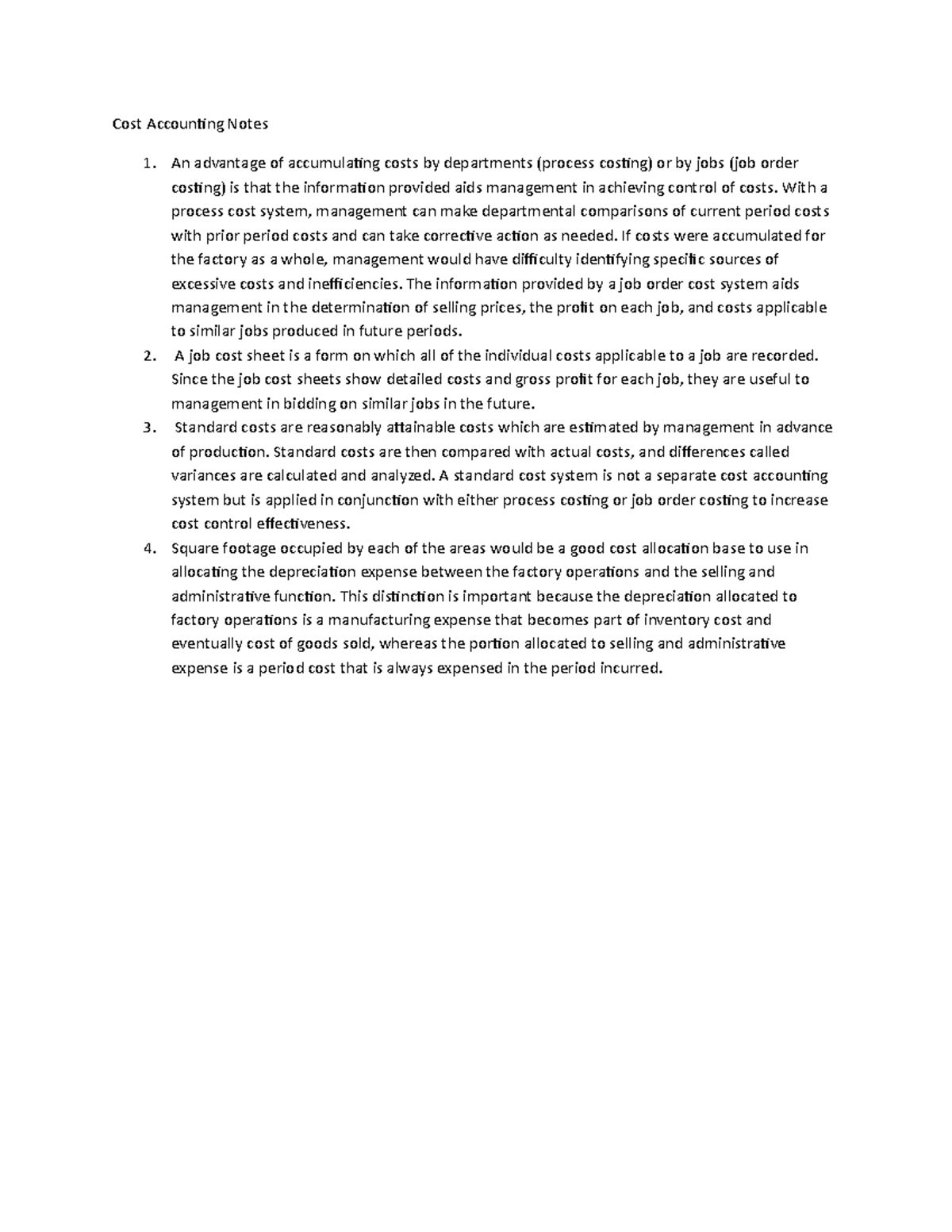 Cost Accounting Notes 5 Cost Accounting Notes An Advantage Of