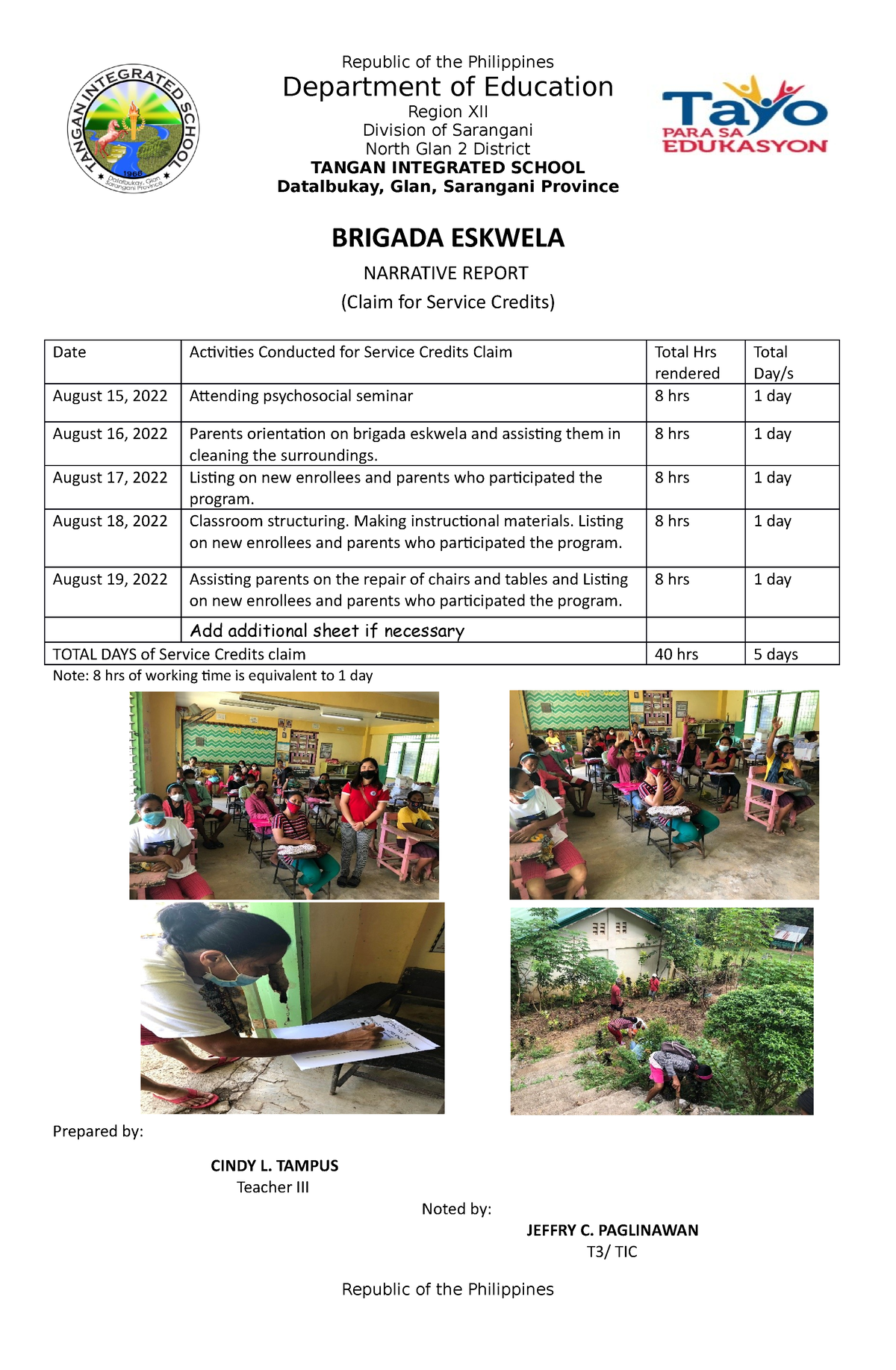 Brigada Eskwela Narrative Report 2022 2023 Department Of Education