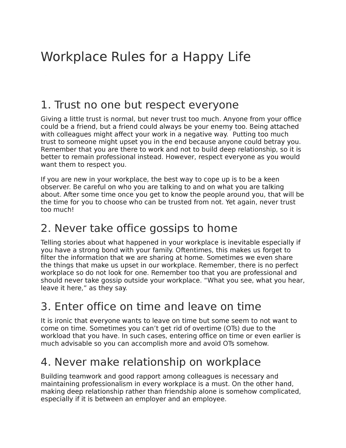 Workplace Rules for a Happy Life - Trust no one but respect everyone ...