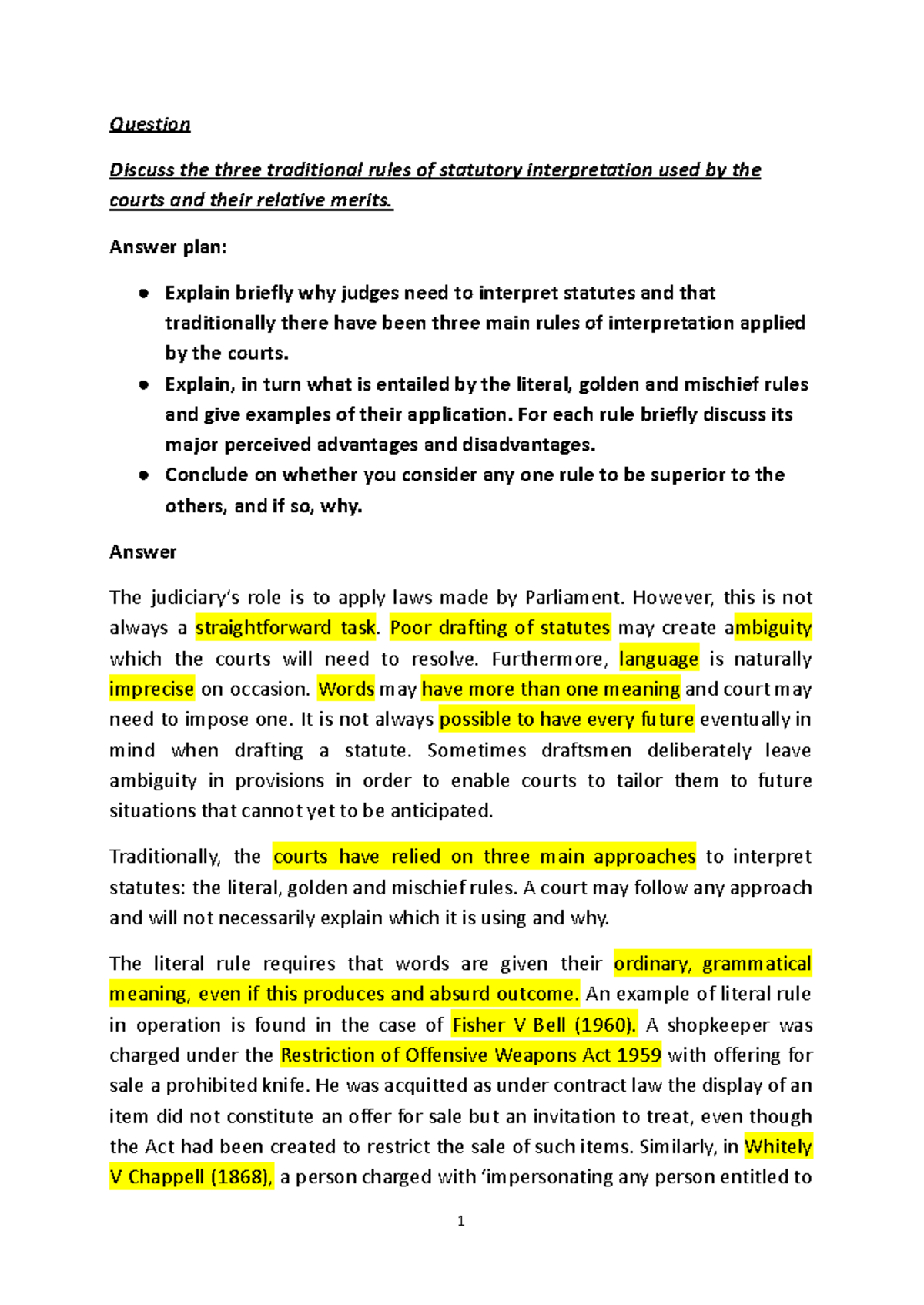 Els question - Question Discuss the three traditional rules of ...