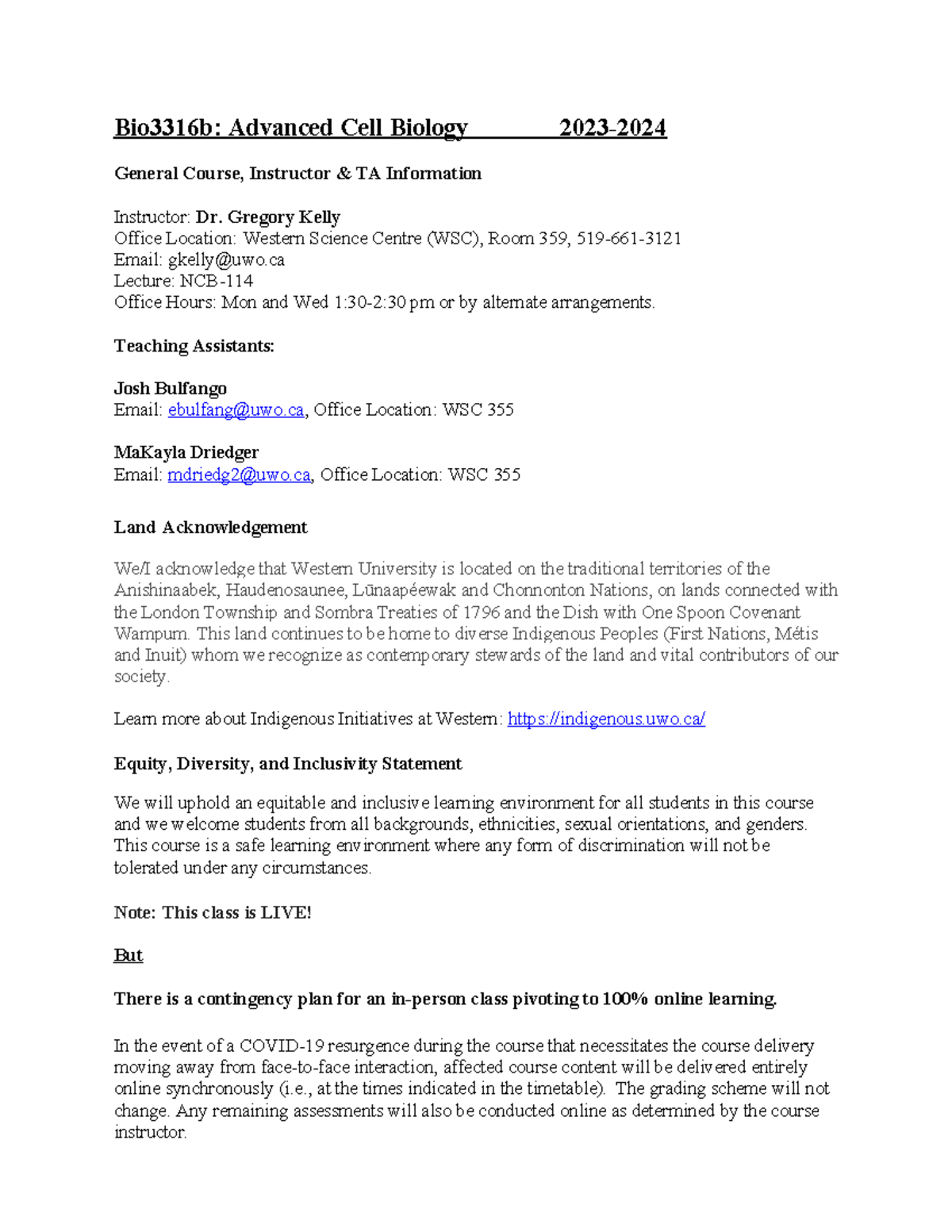 Bio3316 Course Syllabus 2024 - Bio3316b: Advanced Cell Biology 2023 ...