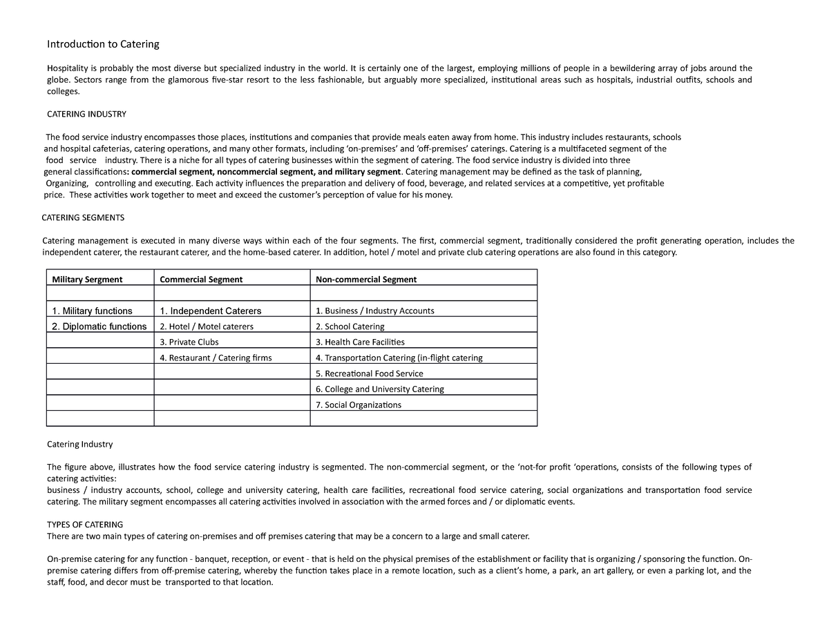 essay about catering services