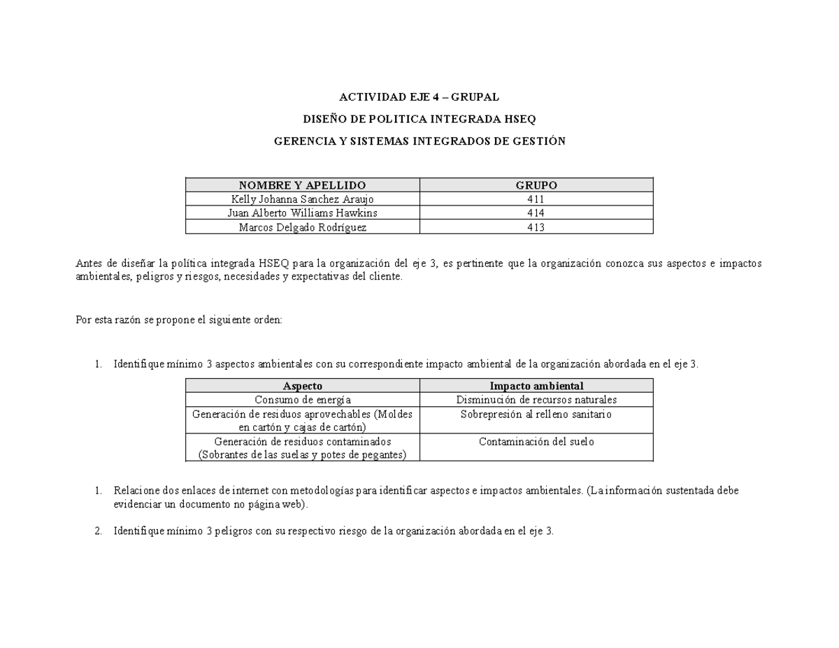 Actividad EJE 4 Sistema Integrados DE Gestion - ACTIVIDAD EJE 4 ...