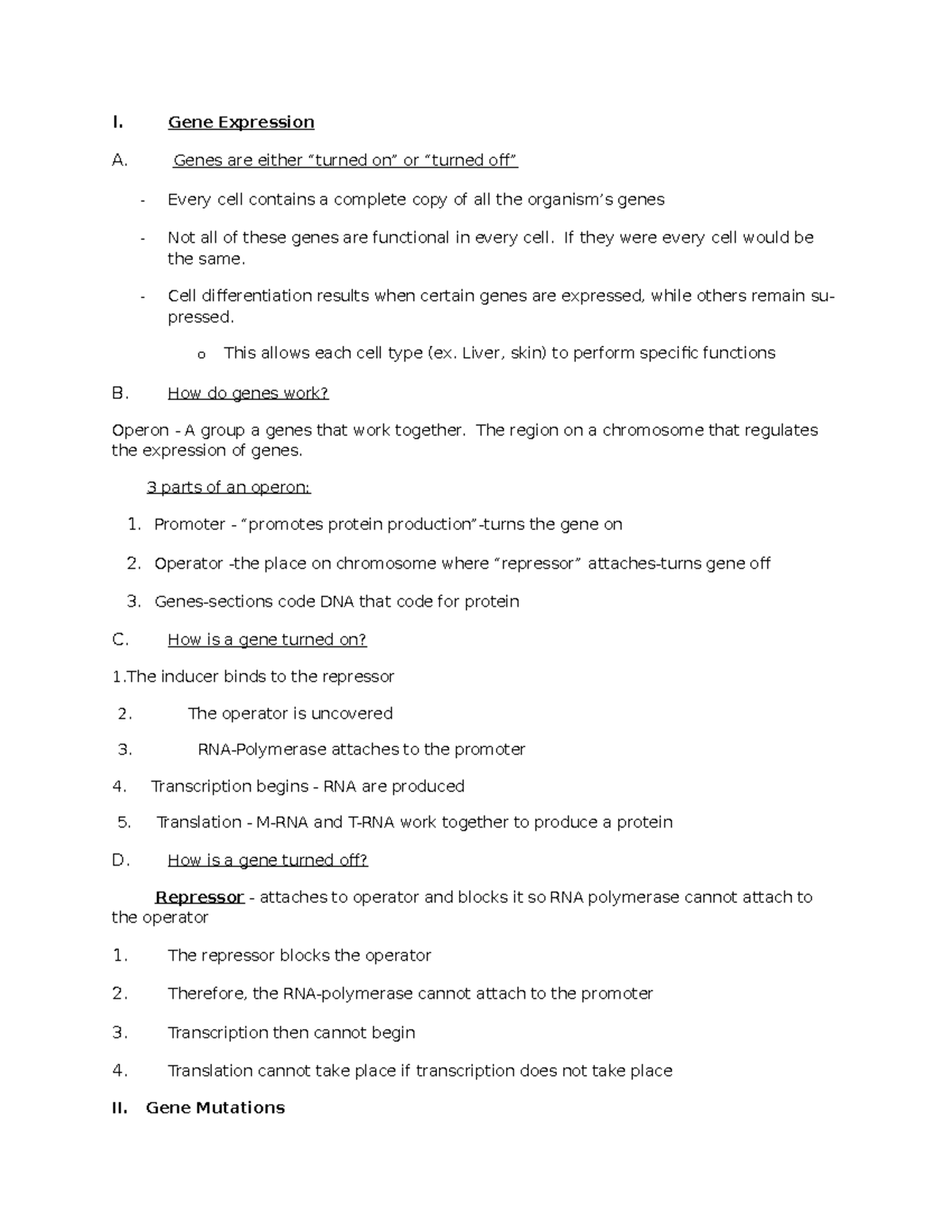 Gene expressionoutline - I. Gene Expression A. Genes are either or ...