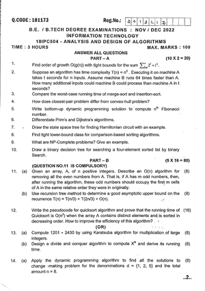 18IPC504-QP - Analysis Of Design And Algorithm Question Papers - Q ...