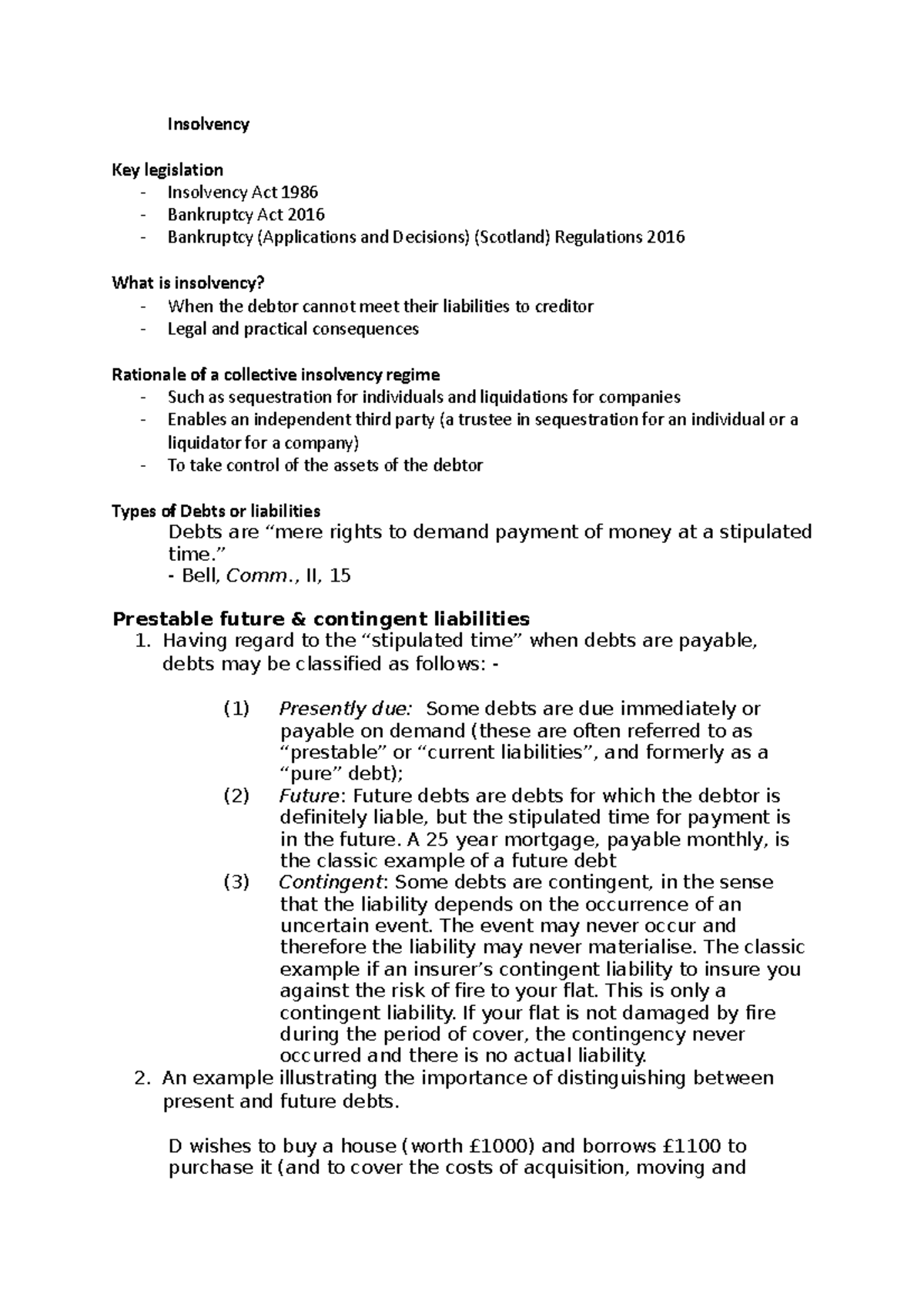 Insolvency - notes - Insolvency Key legislation - Insolvency Act 1986 ...