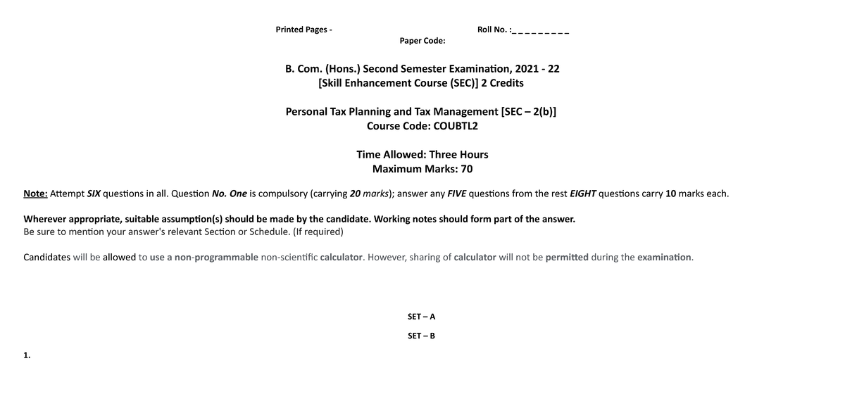 Personal Tax Planning And Tax Management SEC 2b Course Code Coubtl 2for ...