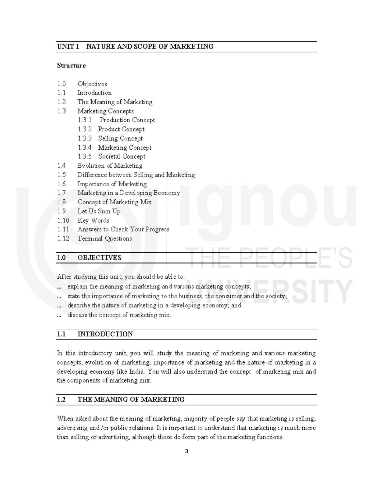 Unit-1 - Notes - UNIT 1 NATURE AND SCOPE OF MARKETING Structure 1 ...