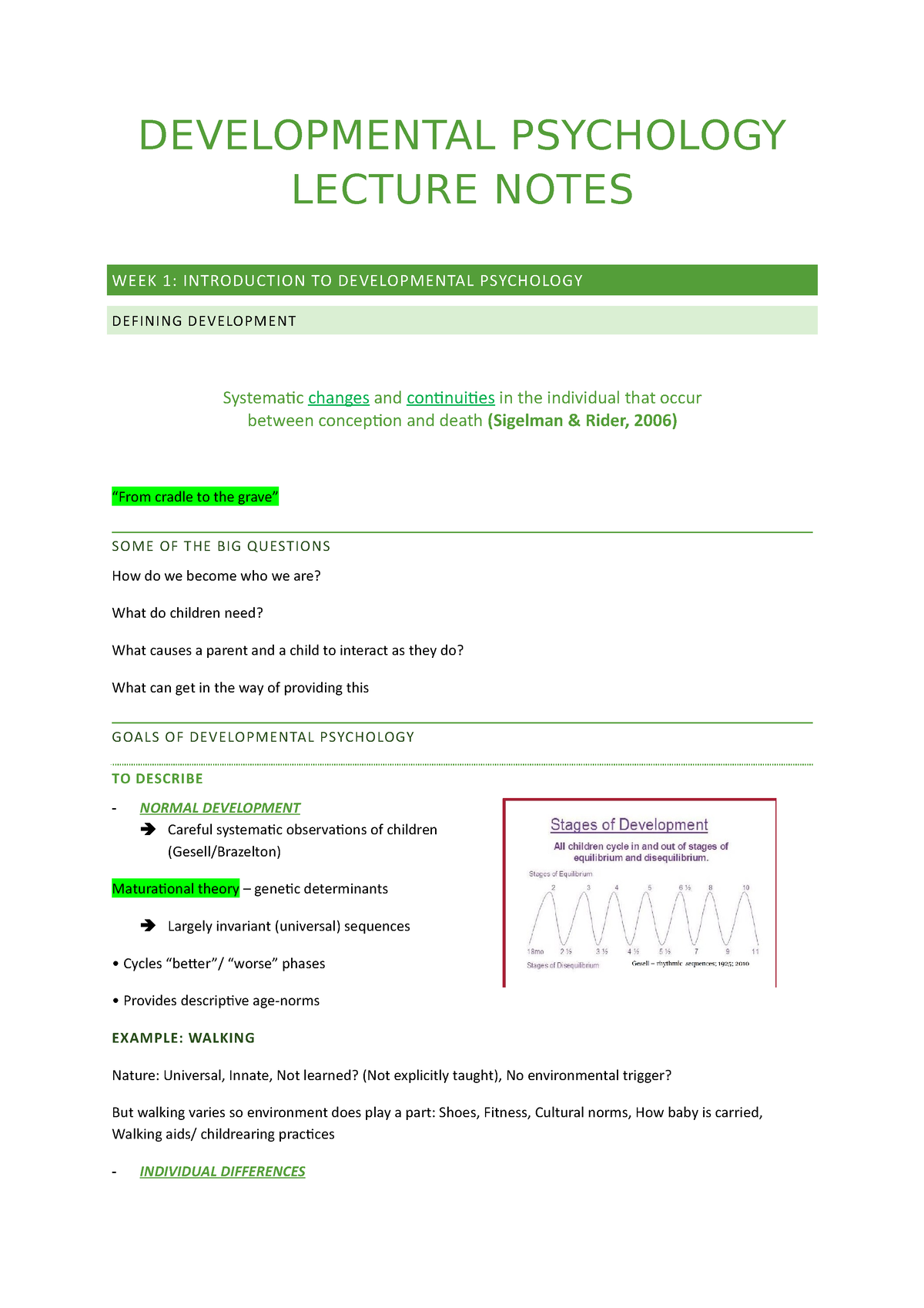 Developmental Psychology - Lecture Notes - DEVELOPMENTAL PSYCHOLOGY ...