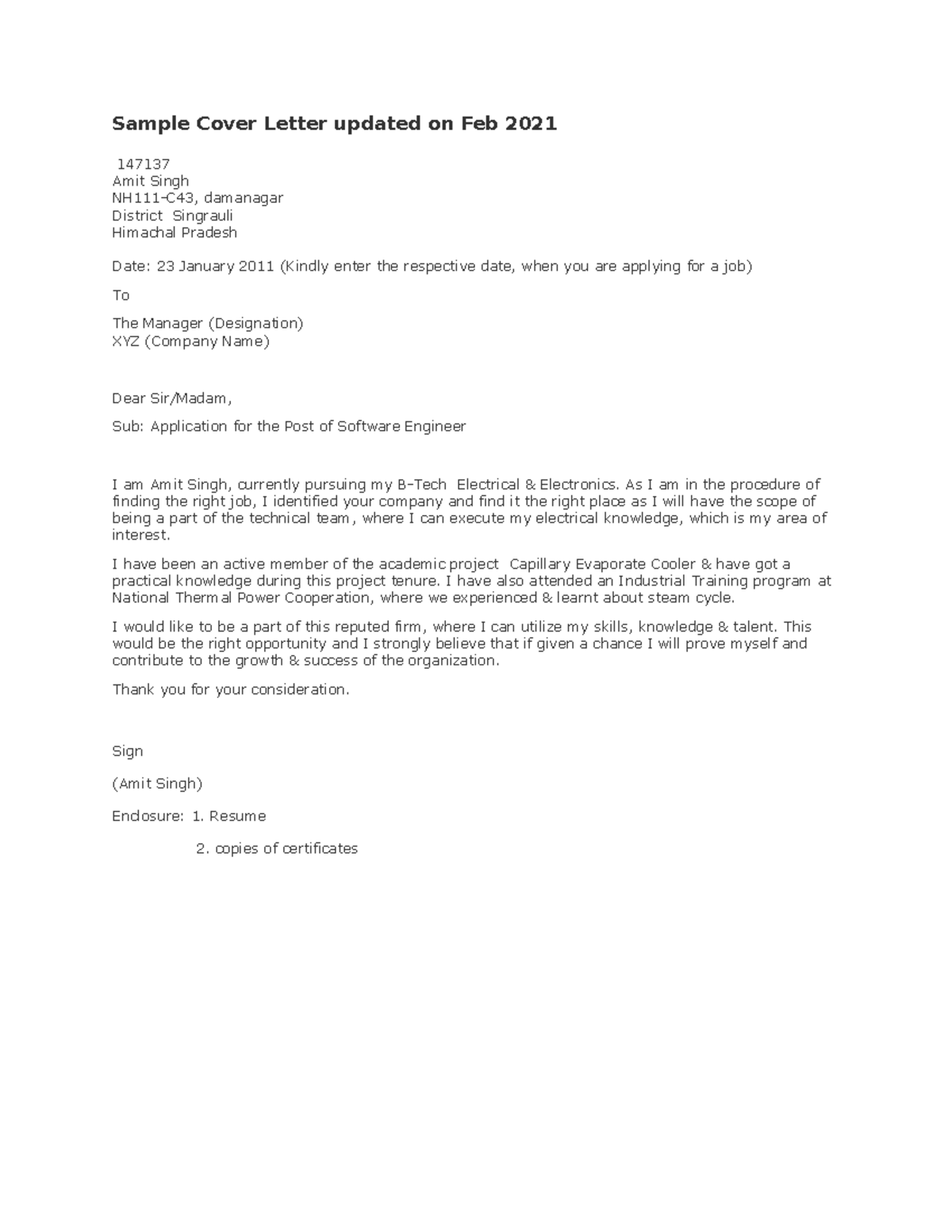 Cover Letter AND Resume - Sample - Sample Cover Letter updated on Feb ...