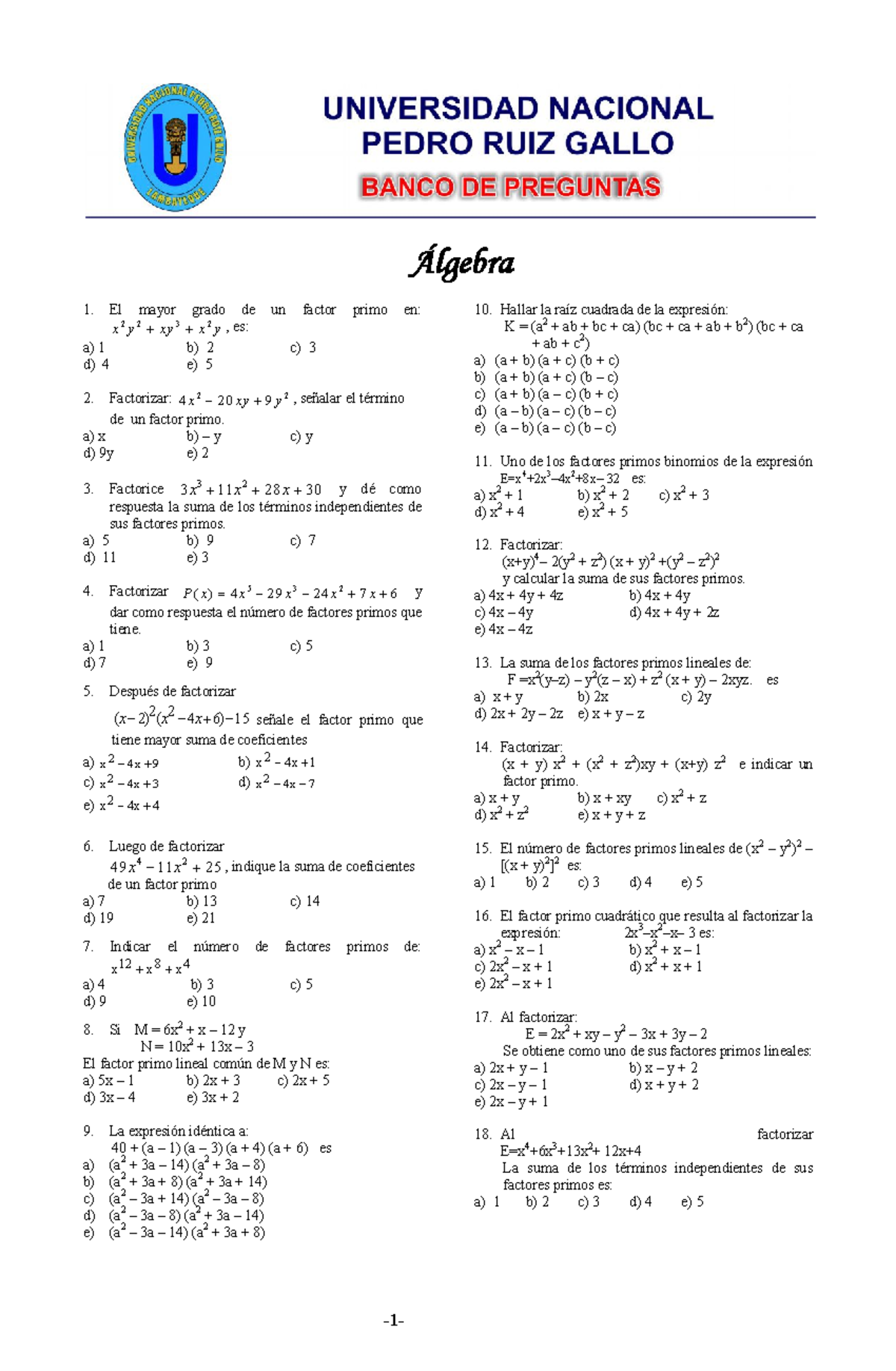 04 Algebra lgebra El Mayor Grado De Un Factor Primo En X 2 Y 2 