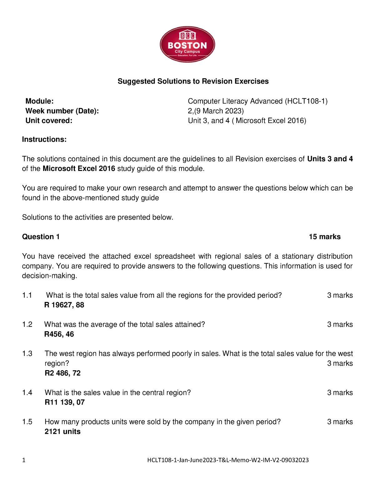 UNIT 3 AND 4 - Assignment - 1 HCLT108-1-Jan-June2023-T&L-Memo-W2-IM-V2 ...