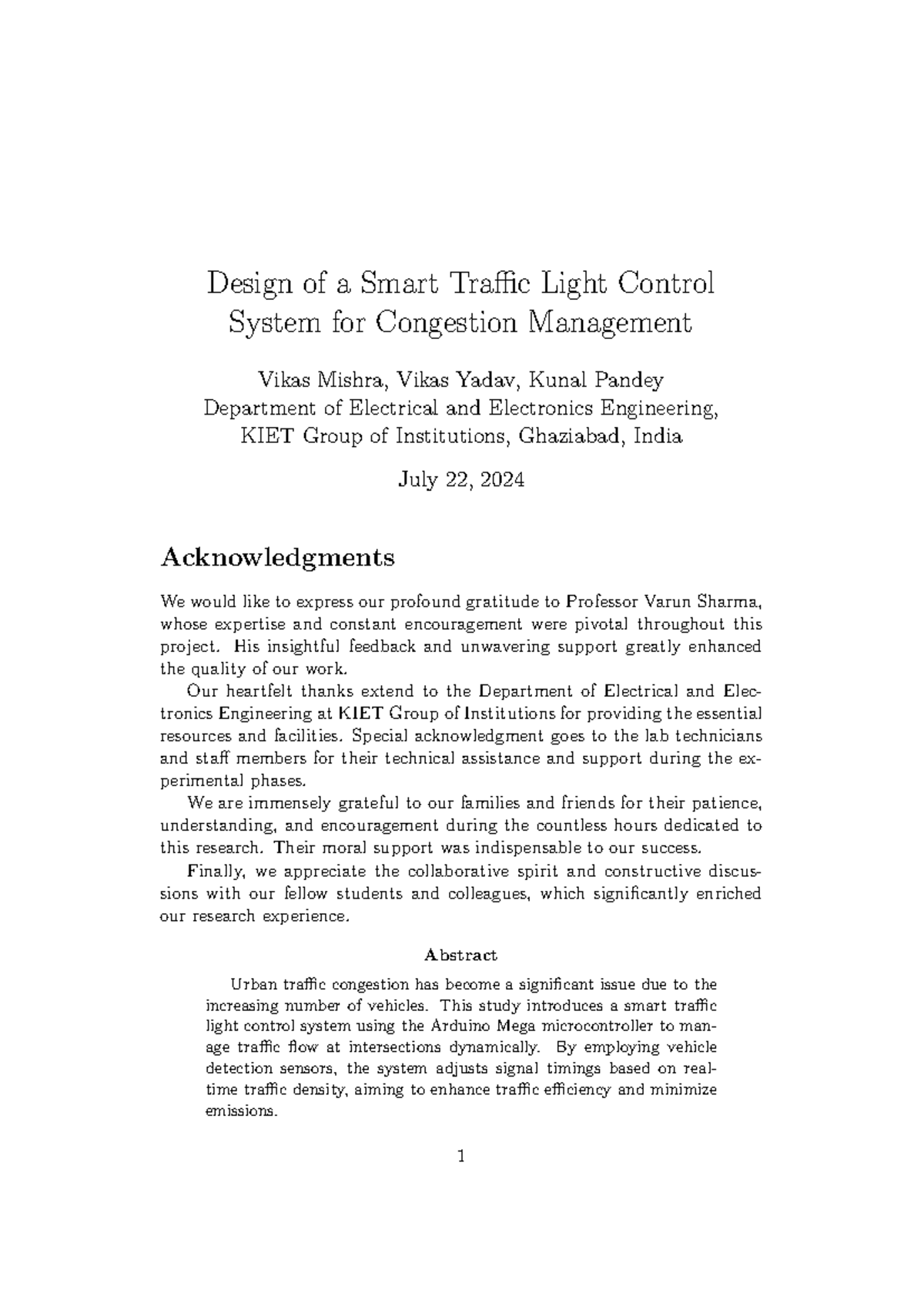 Research paper - Design of a Smart Traffic Light Control System for ...