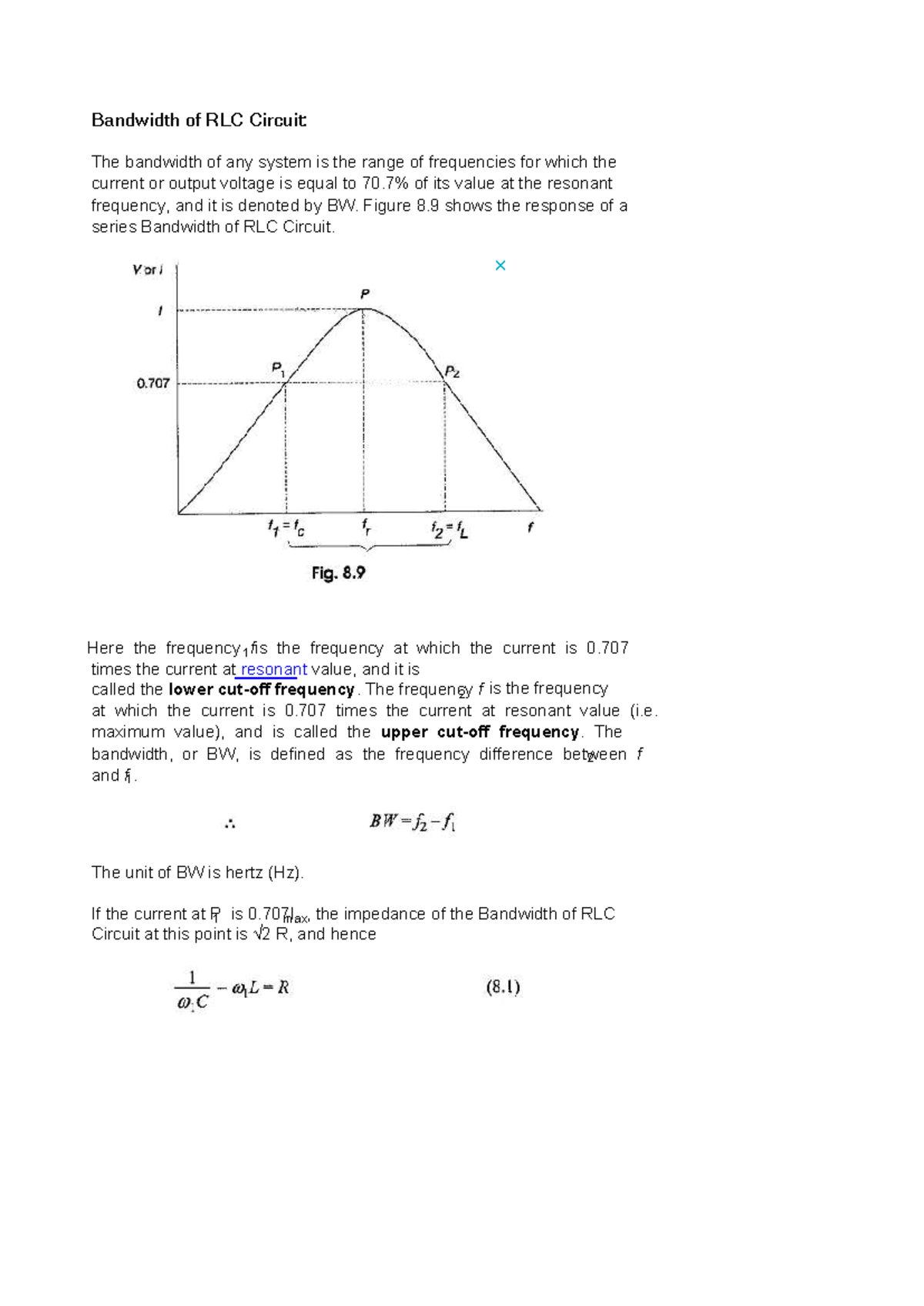 Bandwidth of RLC circuit - Bandwidth of RLC Circuit: The bandwidth of ...