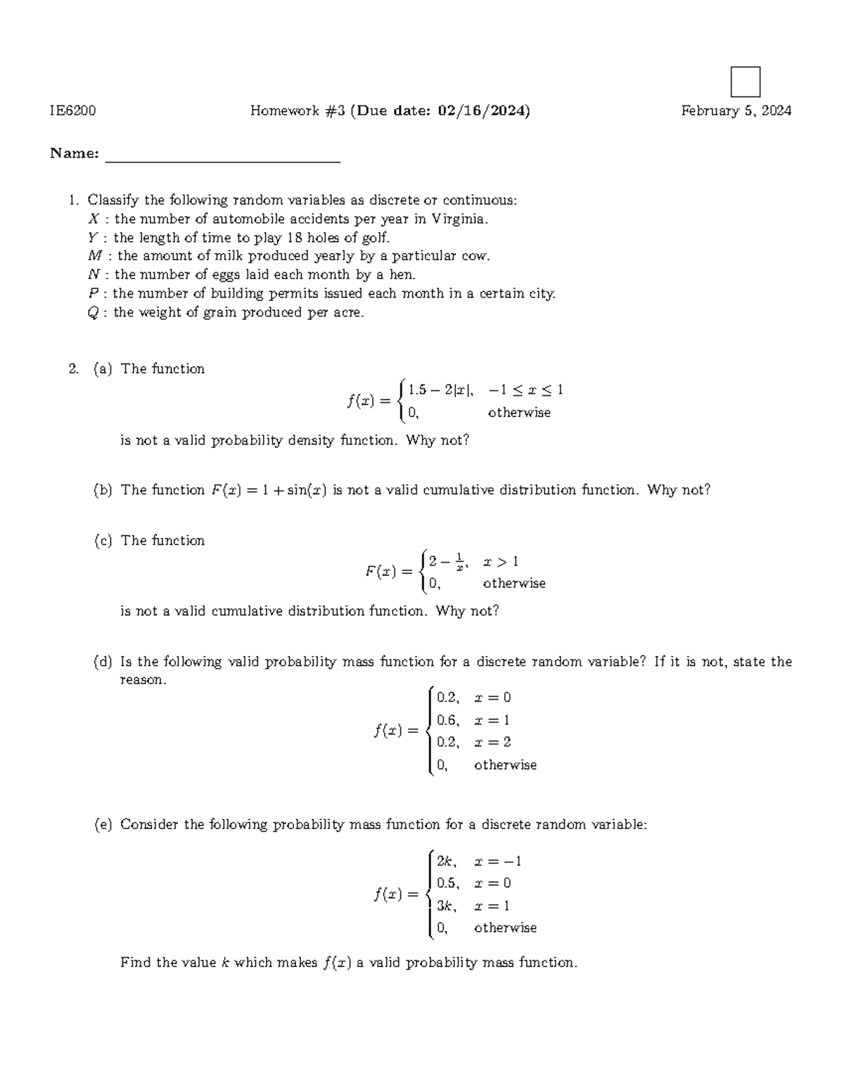 Homework 3 - IE6200 Homework #3 (Due date: 02/16/2024) February 5, 2024 ...