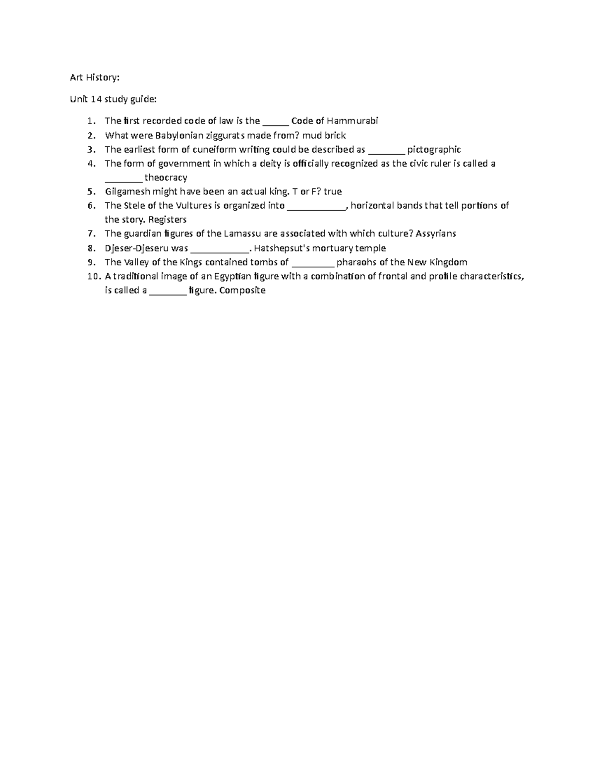 Art history unit 14 study guide Art History Unit 14 study guide The