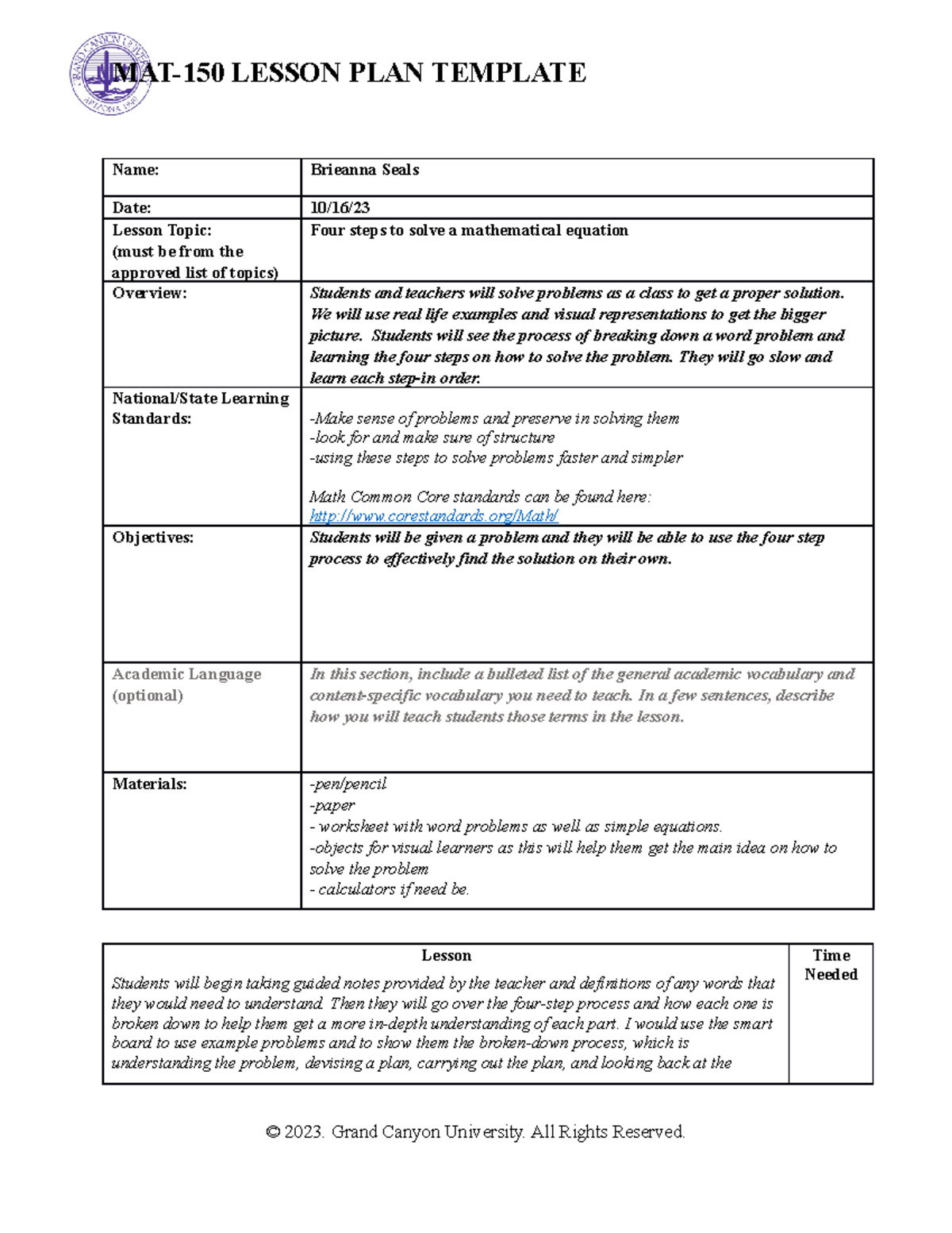 MAT-150 Lesson Plan Template - MAT-150 LESSON PLAN TEMPLATE Name ...