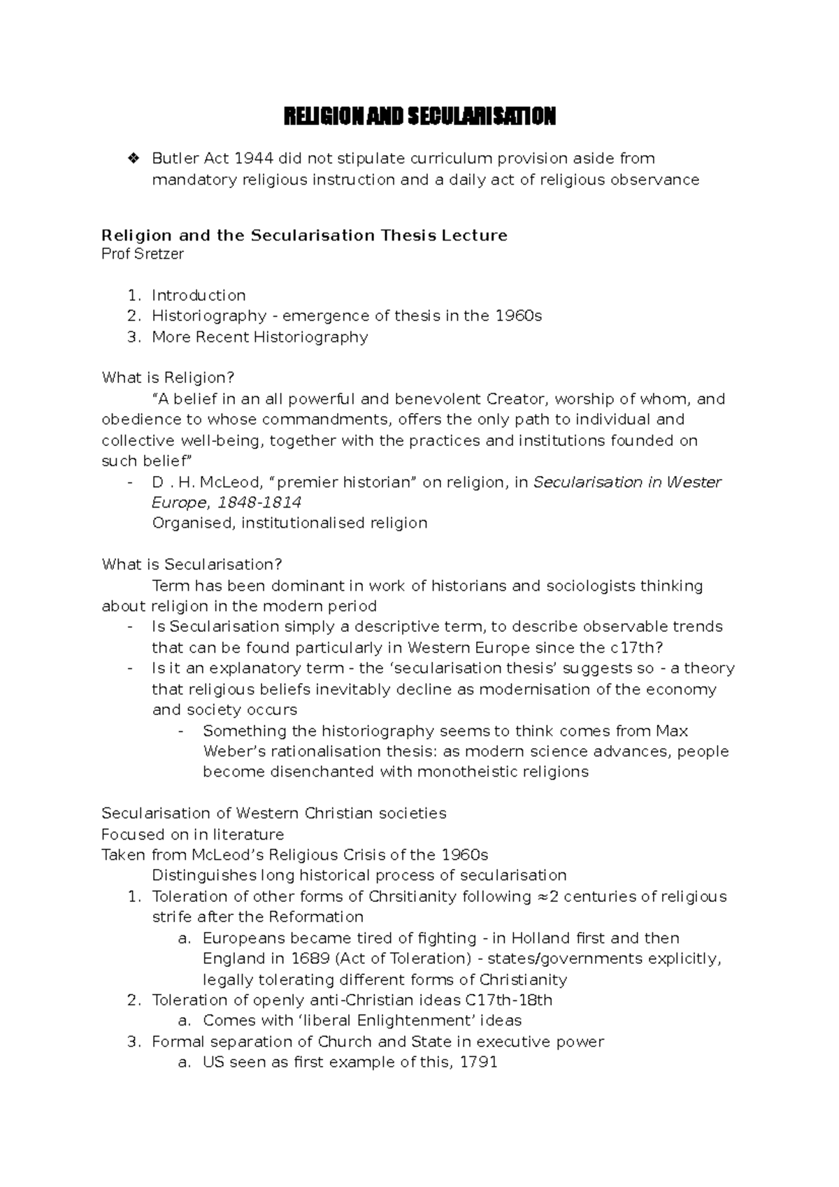 Religion and the Secularisation Thesis - RELIGION AND SECULARISATION ...