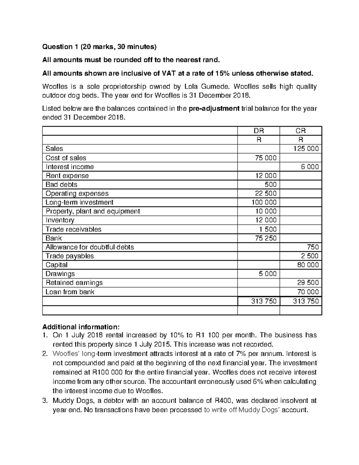 Acct 101 30 min Question - Question 1 (20 marks, 30 minutes) All ...