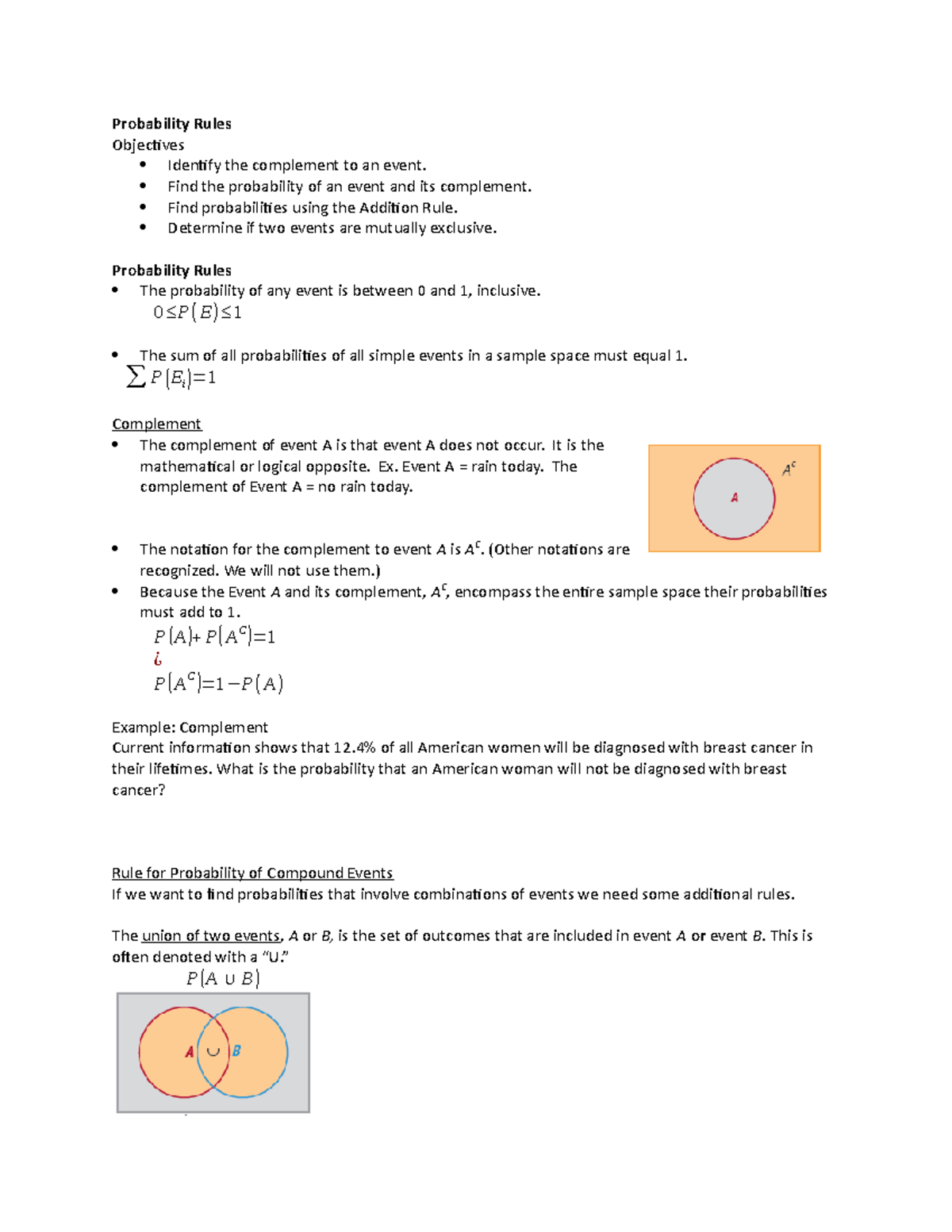 Lesson 12 Prob Rules Lecture notes 12 Probability Rules