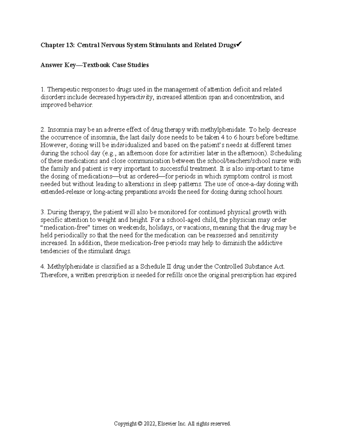 Chapter 013 - study - Chapter 13: Central Nervous System Stimulants and ...