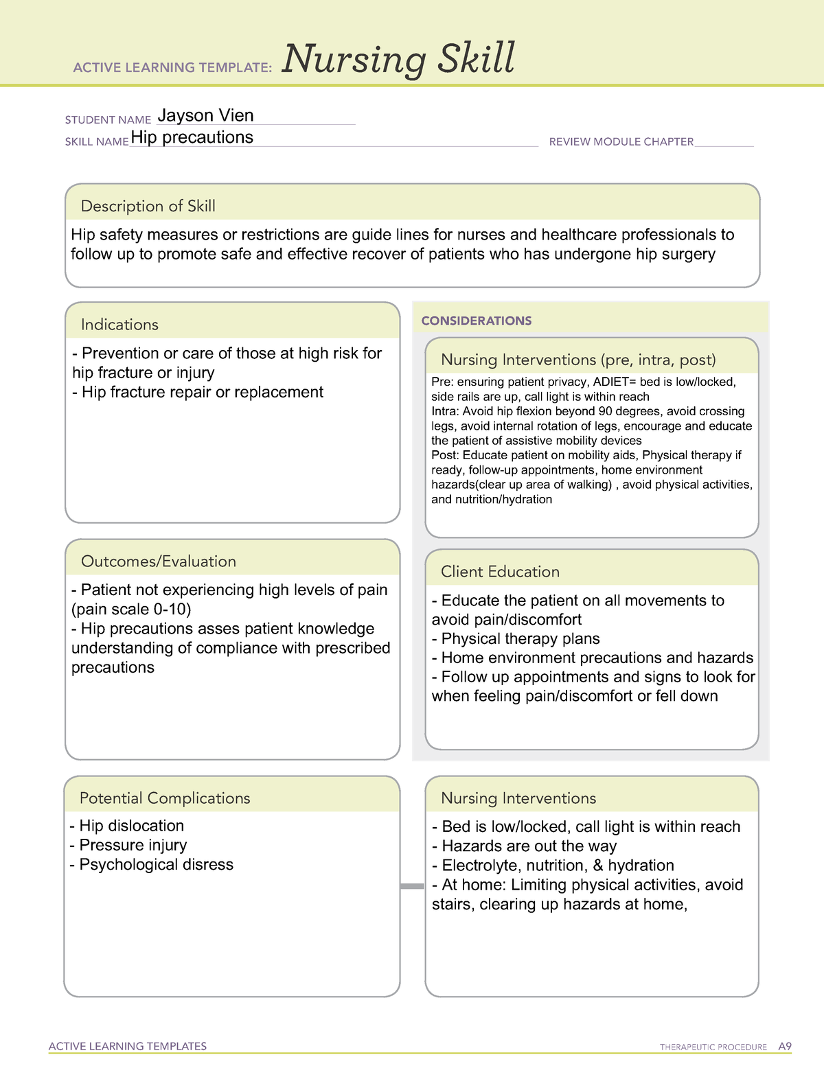 Jayson Vien Nuringskill Hipprecautions - ACTIVE LEARNING TEMPLATES ...