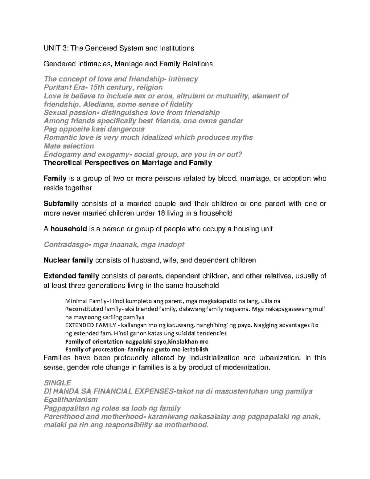 Gender and Society Finalterm Discussions - UNIT 3: The Gendered System ...