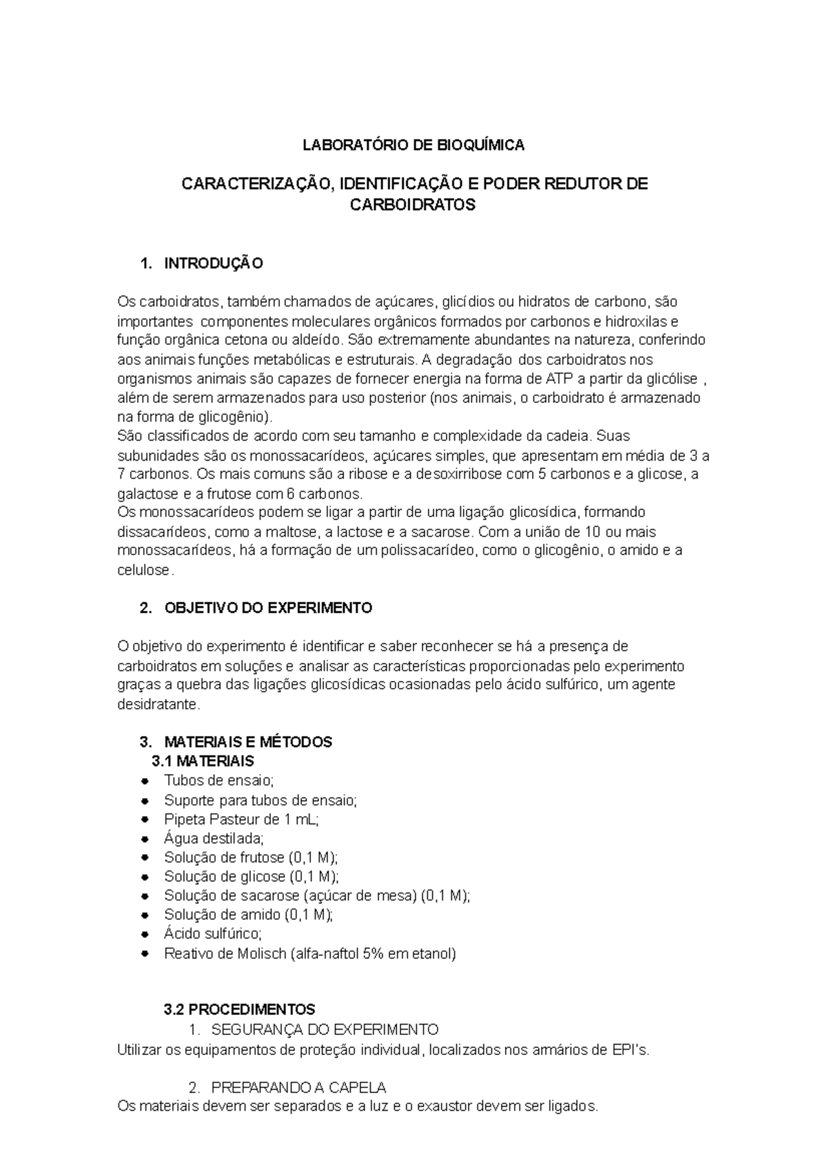 Caracterização Identificação E Poder Redutor De Carboidratos - RETOEDU